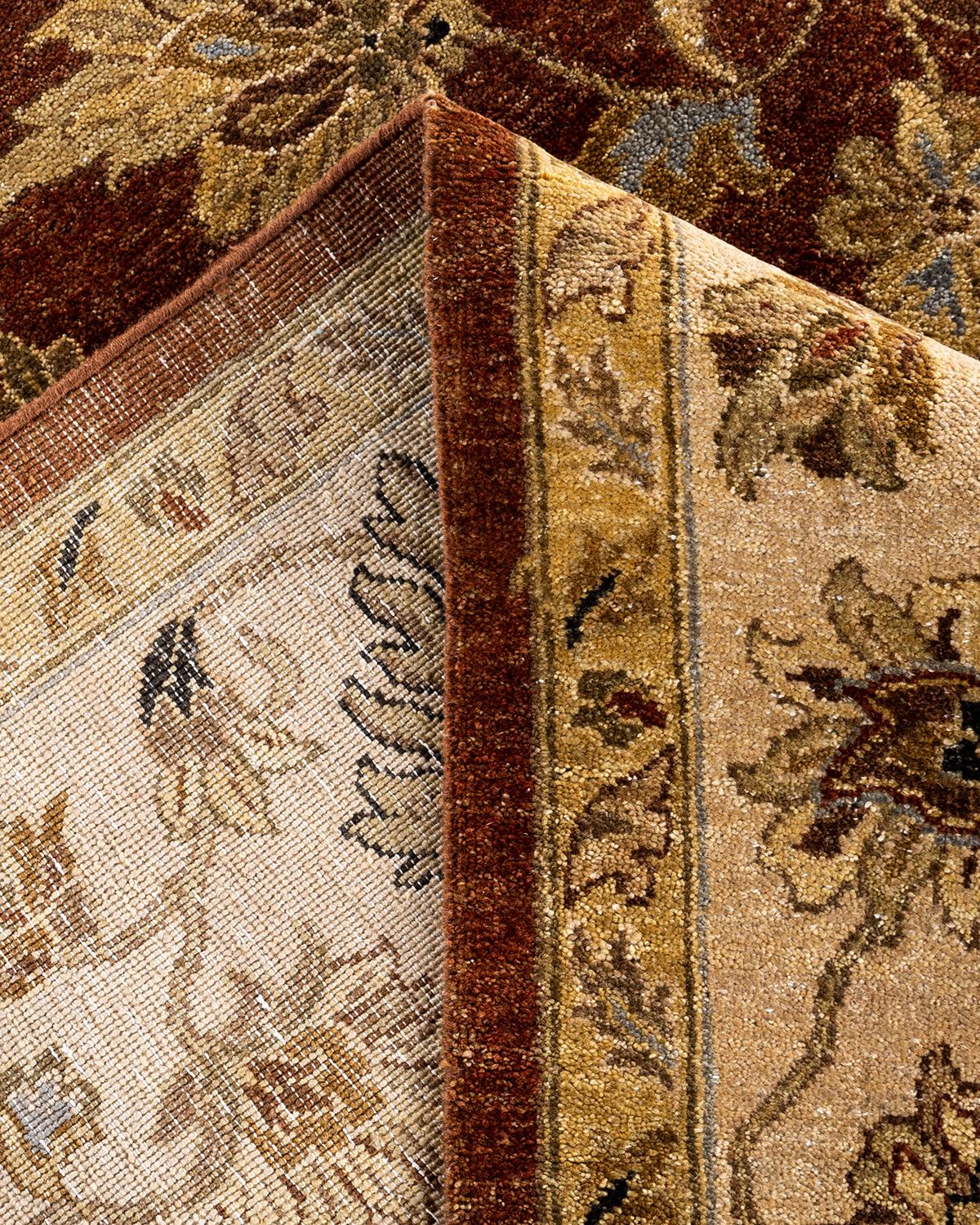 XXIe siècle et contemporain Traditional Oushak Tapis de zone en laine florale nouée à la main Brown 9' 1