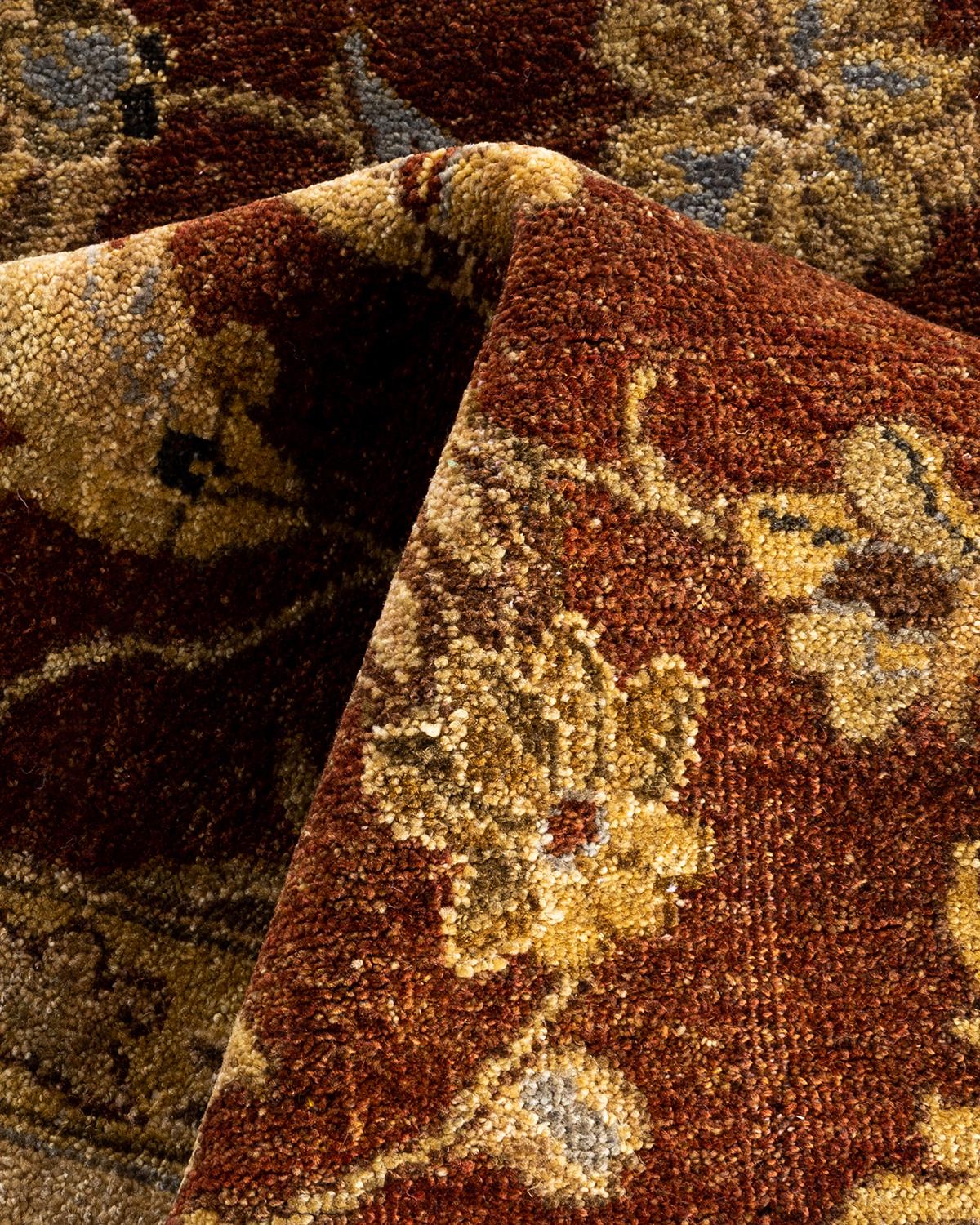 Laine Traditional Oushak Tapis de zone en laine florale nouée à la main Brown 9' 1