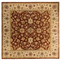 Traditional Oushak Hand Knotted Floral Wool Brown Area Rug 9' 1" x 9' 1"