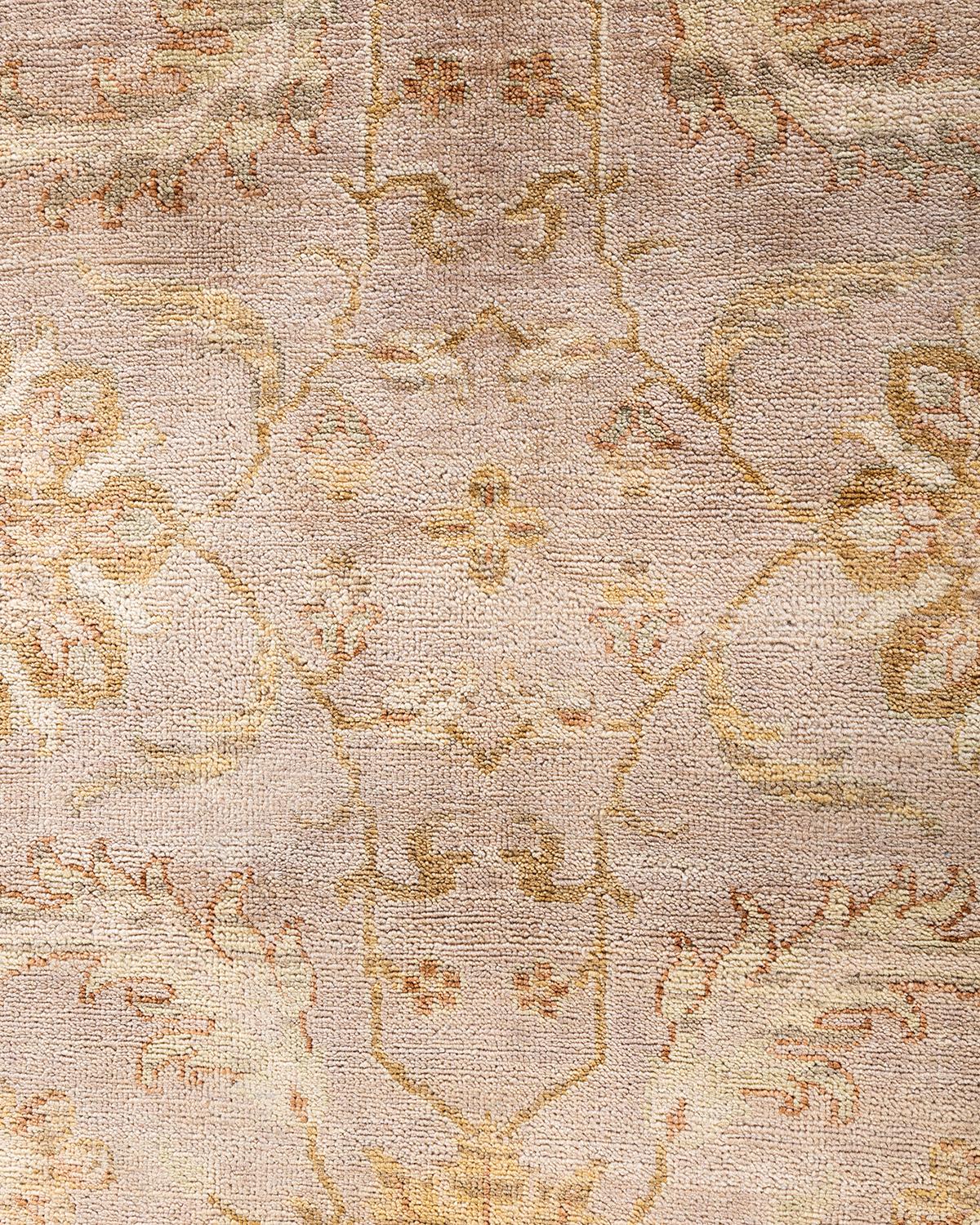 Indian Traditional Oushak Hand Knotted Floral Wool Brown Area Rug 9' 2