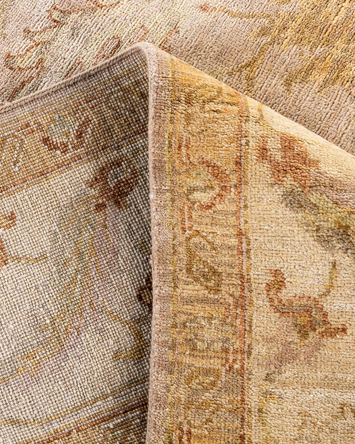 Contemporary Traditional Oushak Hand Knotted Floral Wool Brown Area Rug 9' 2