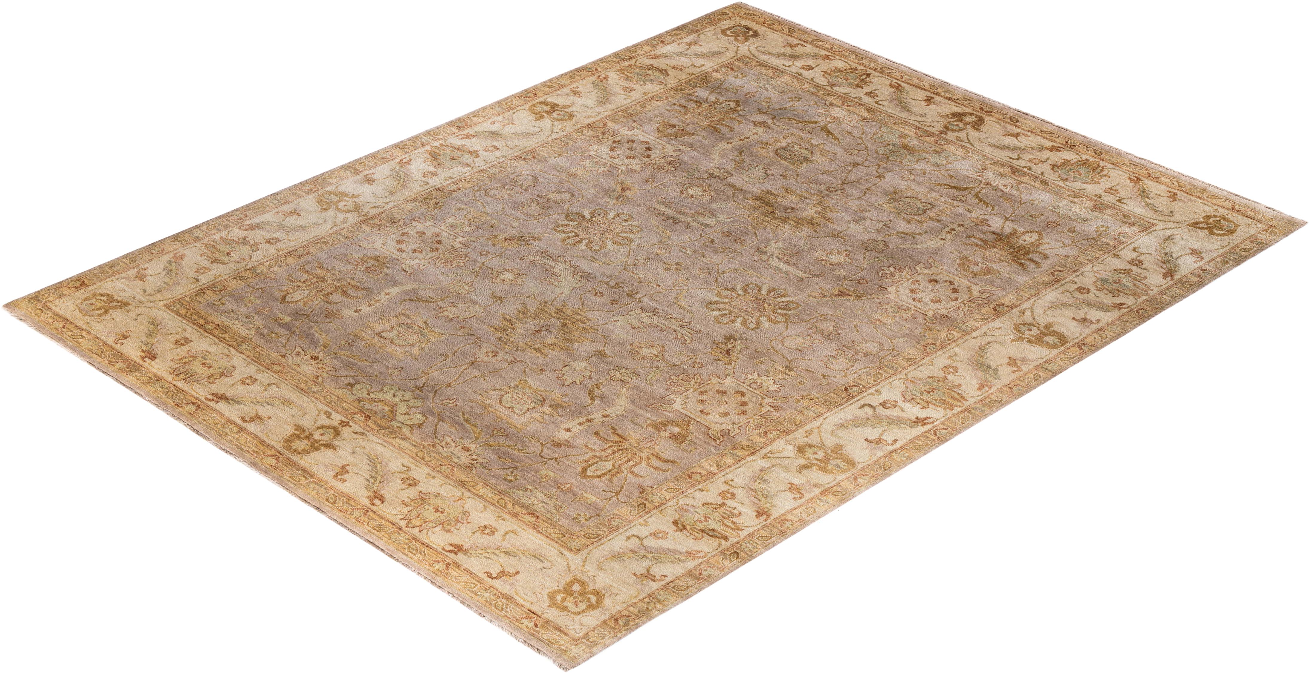 Traditional Oushak Hand Knotted Floral Wool Brown Area Rug 9' 2