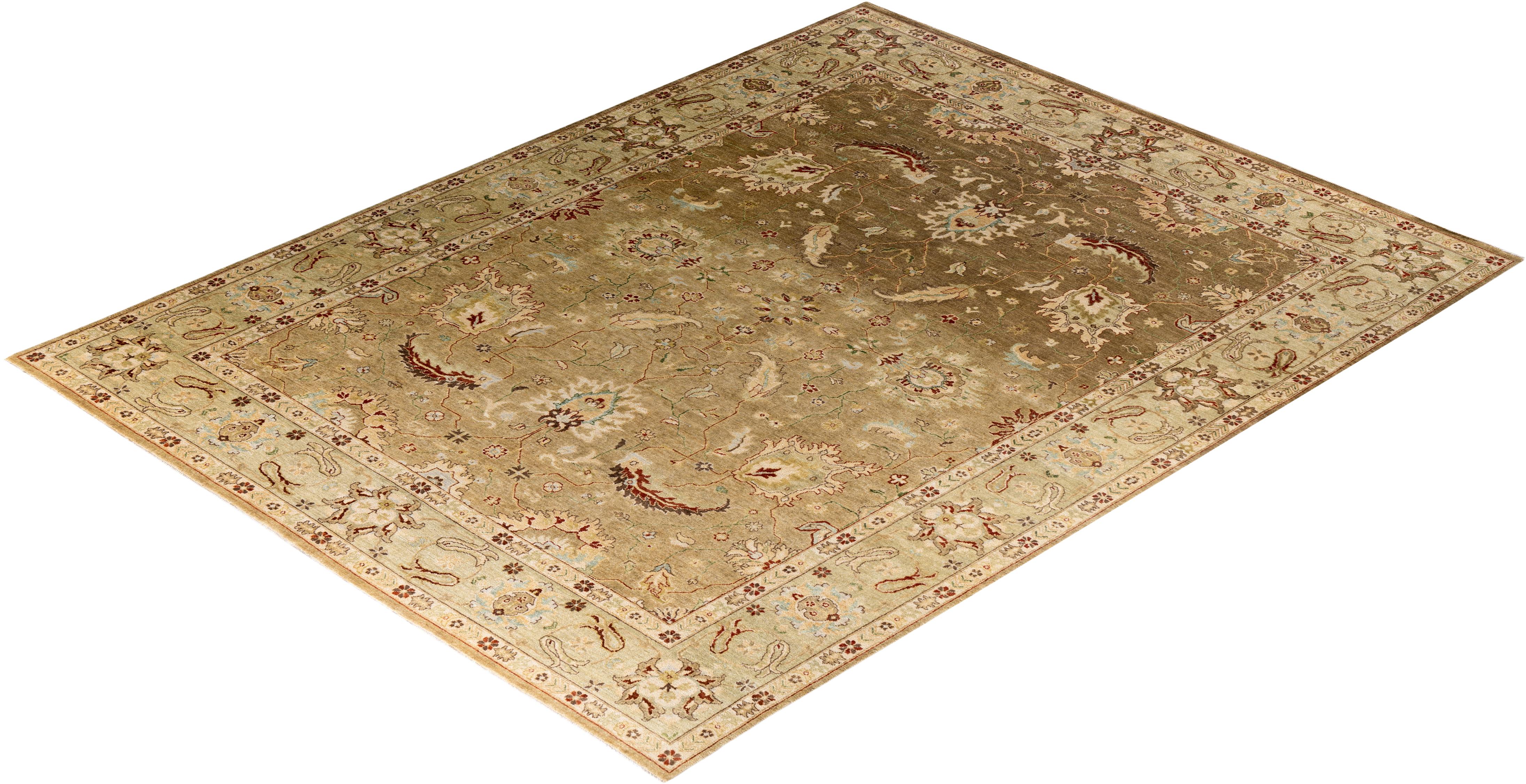 Traditional Oushak Hand Knots Rugs Floral Wool Brown Area Rug 9' 2