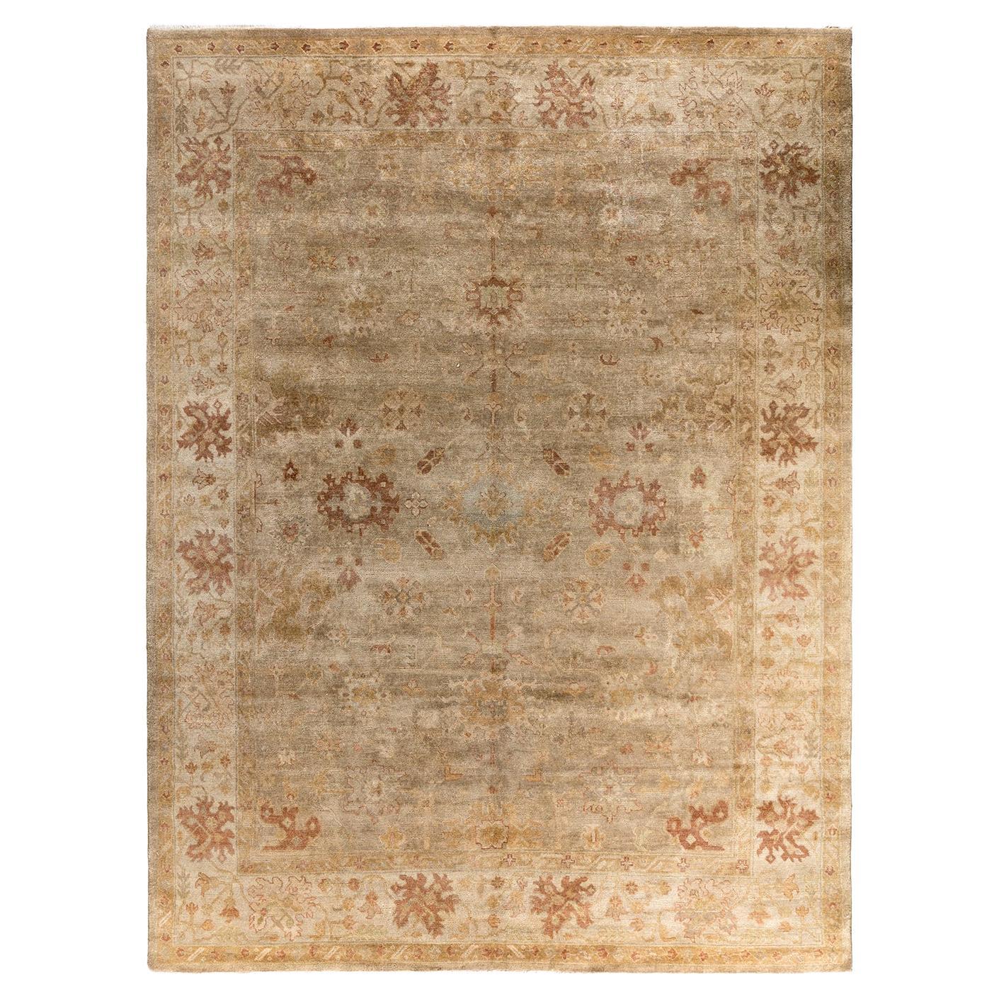 Traditional Oushak Hand Knotted Floral Wool Brown Area Rug 9' 3" x 12' 3"
