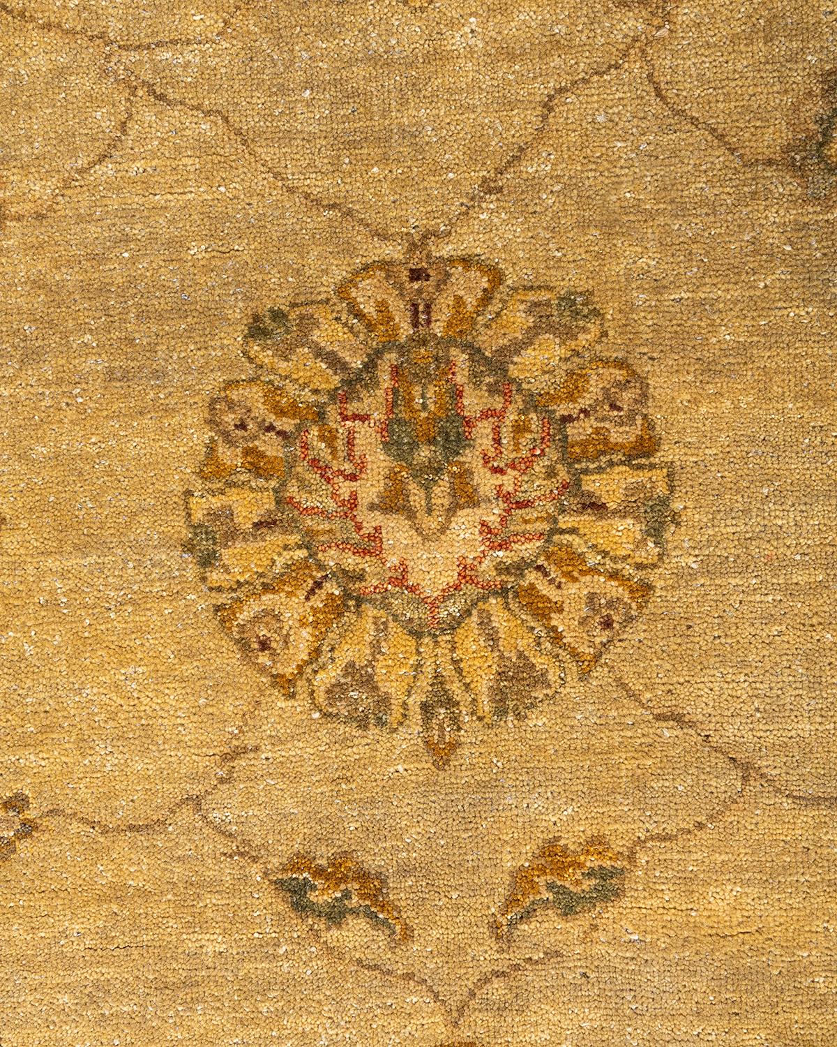 Indian Traditional Oushak Hand Knotted Floral Wool Gold Area Rug 8' 1
