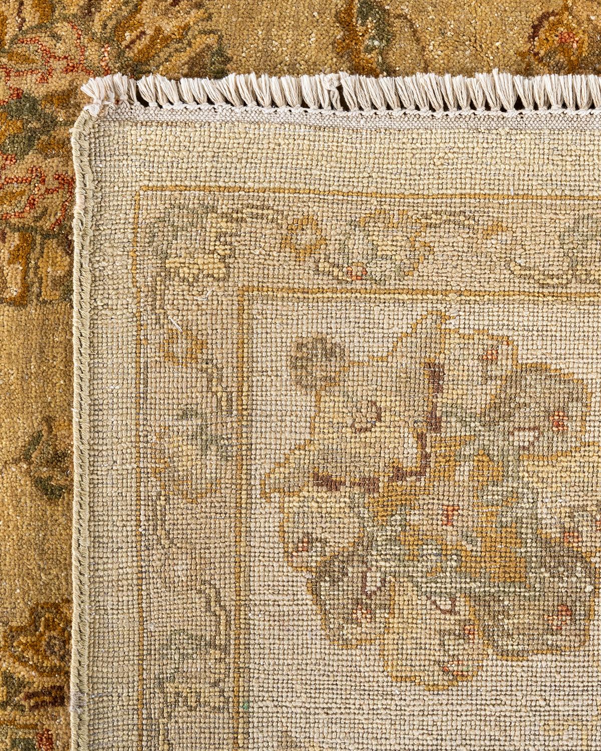 Traditional Oushak Hand Knotted Floral Wool Gold Area Rug 8' 1