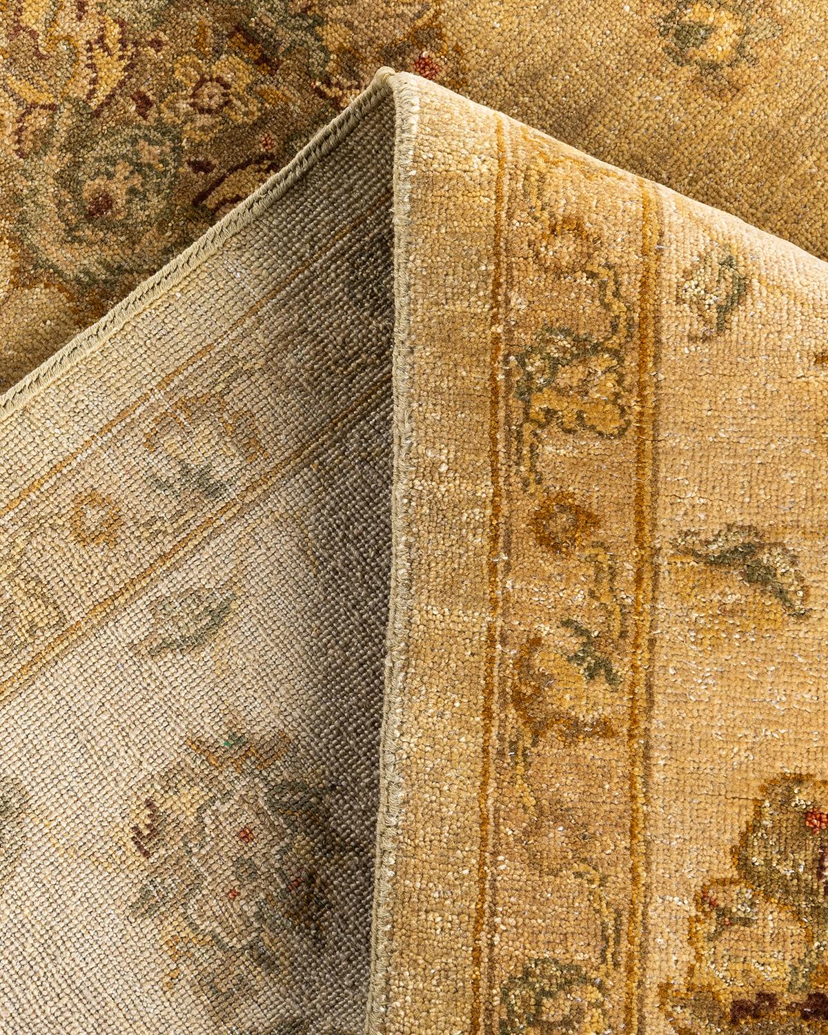 Contemporary Traditional Oushak Hand Knotted Floral Wool Gold Area Rug 8' 1