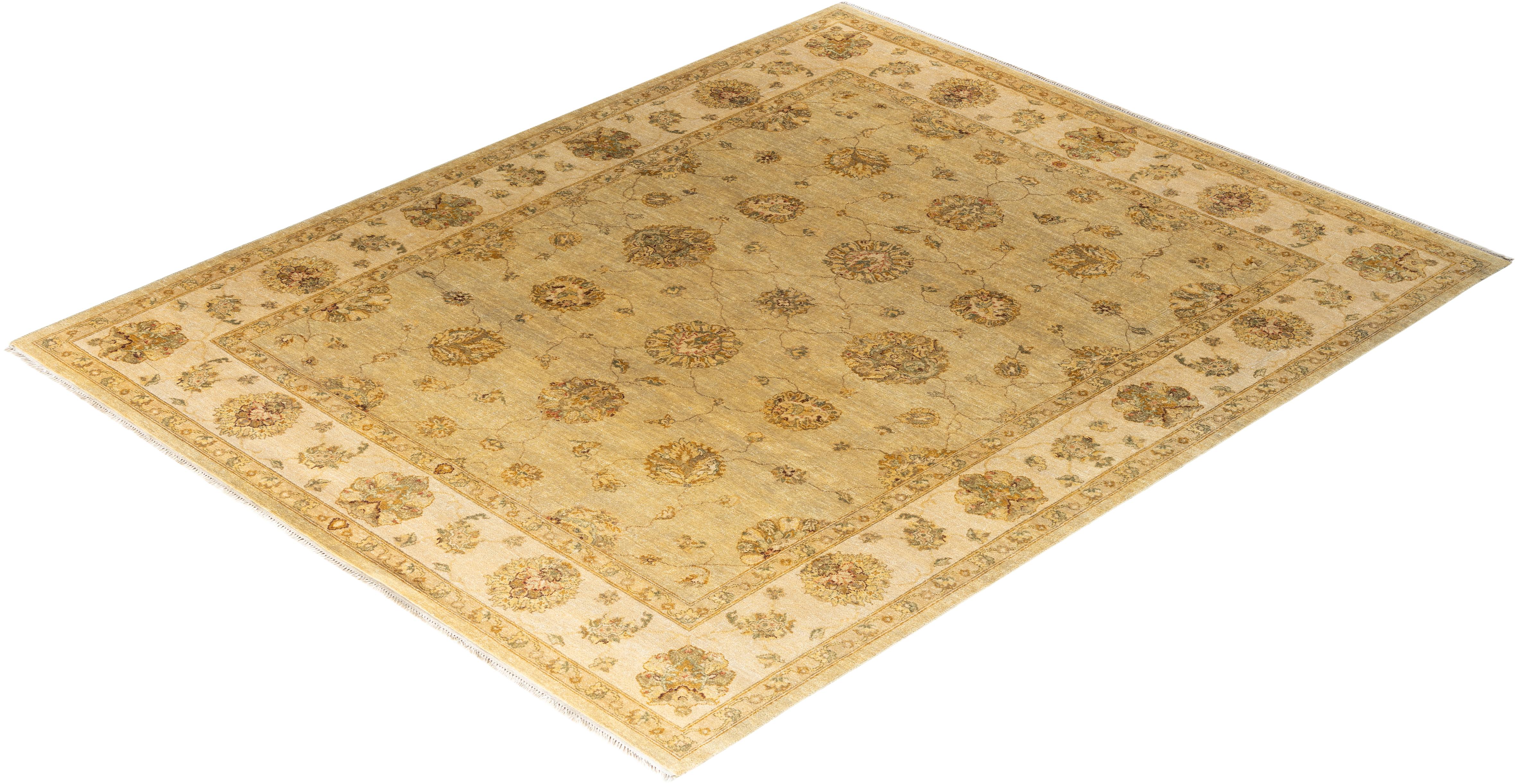 Traditional Oushak Hand Knotted Floral Wool Gold Area Rug 8' 1