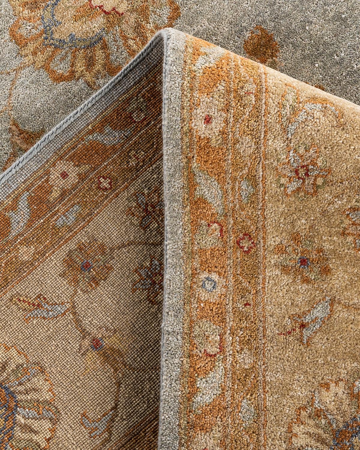 Contemporary Traditional Oushak Hand Knotted Floral Wool Gold Area Rug 8' 10