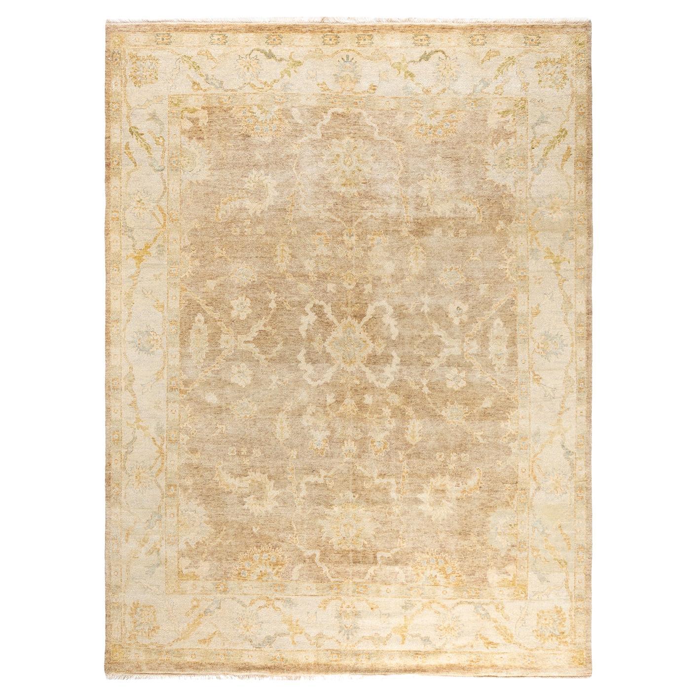 Tapis traditionnel Oushak noué à la main en laine or de 8' 3" x 10' 4"