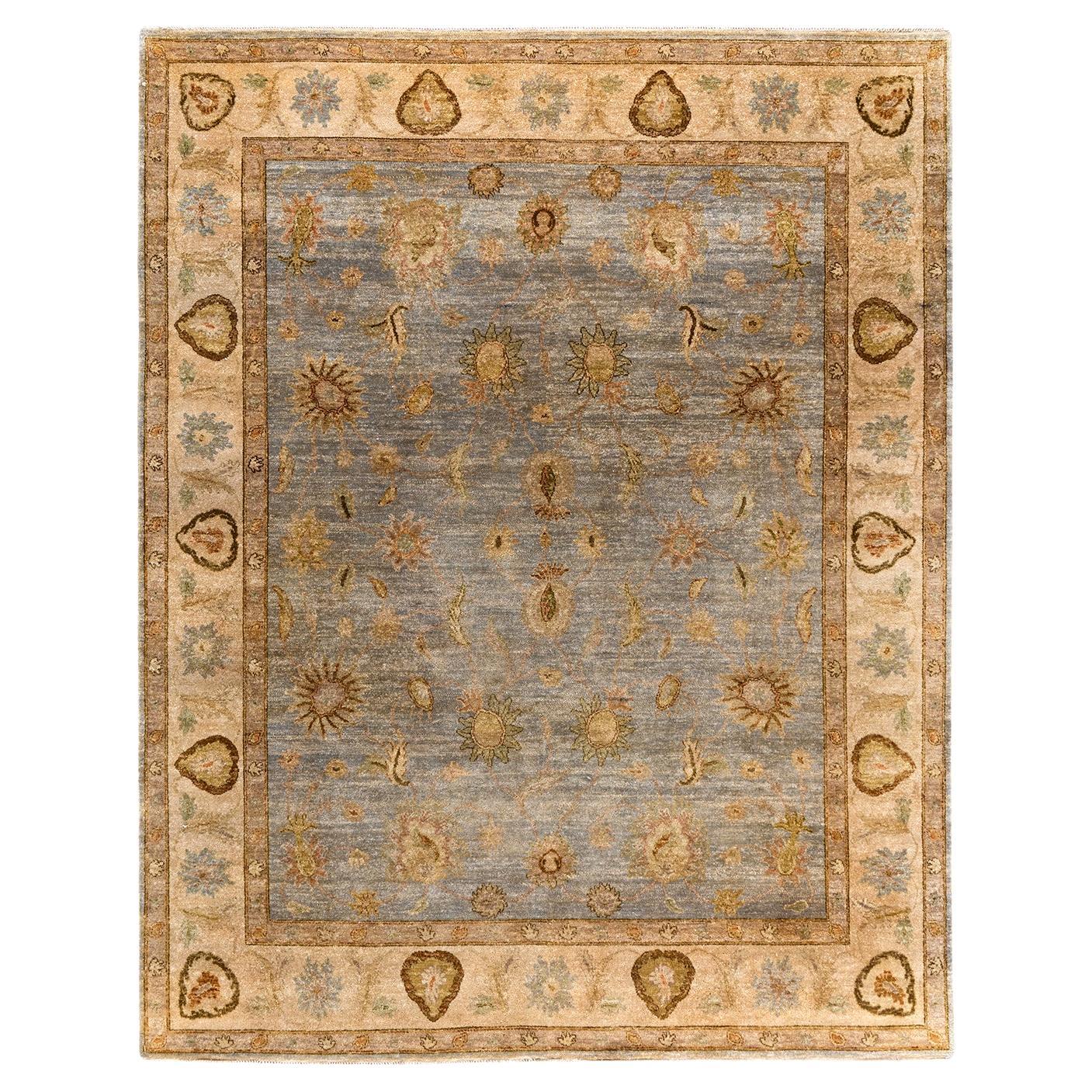Traditional Oushak Hand Knotted Floral Wool Gray Area Rug 7' 10" x 10' 1"