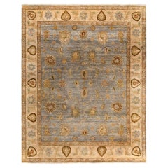 Traditional Oushak Hand Knotted Floral Wool Gray Area Rug 7' 10" x 10' 1"