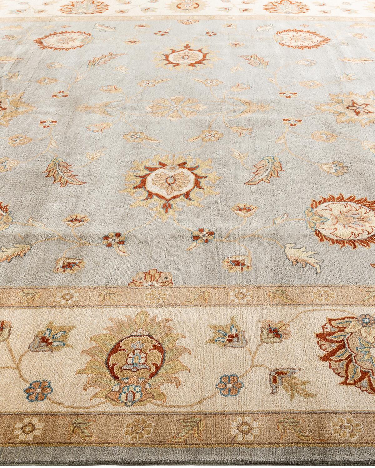 Hand-Knotted Traditional Oushak Hand Knotted Floral Wool Gray Area Rug 9' 0