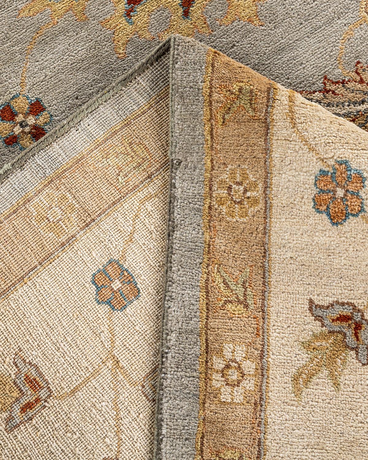 Contemporary Traditional Oushak Hand Knotted Floral Wool Gray Area Rug 9' 0