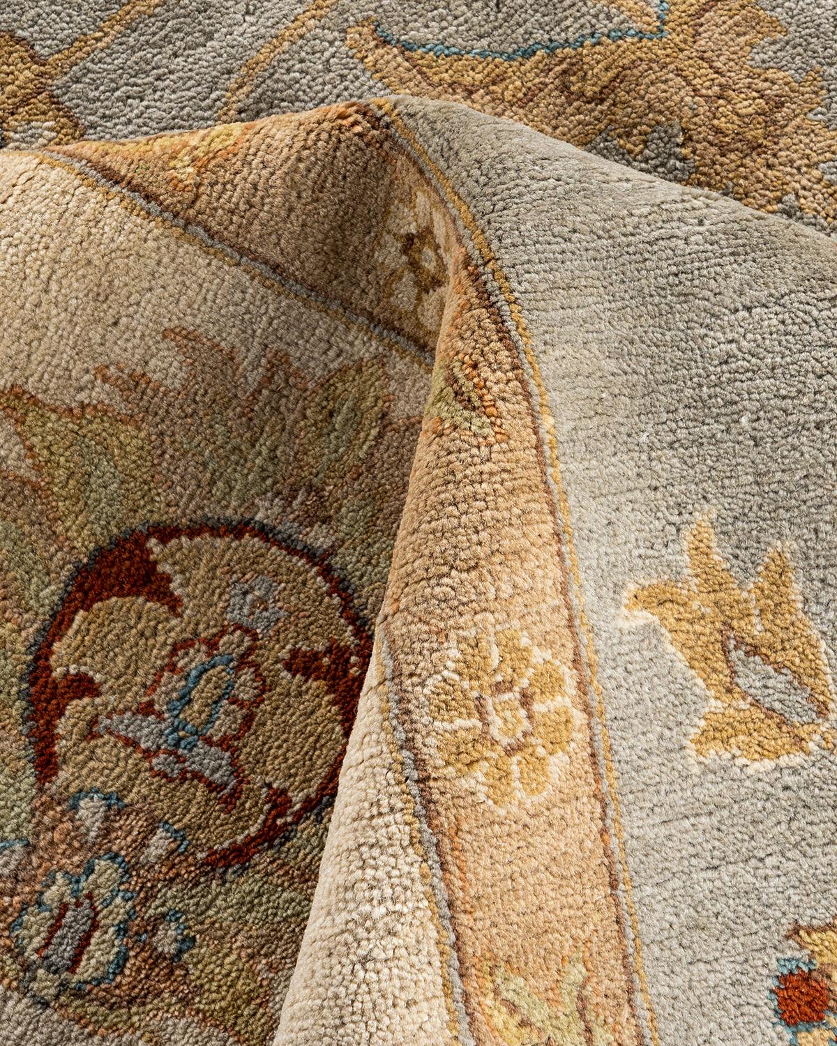 Traditional Oushak Hand Knotted Floral Wool Gray Area Rug 9' 0