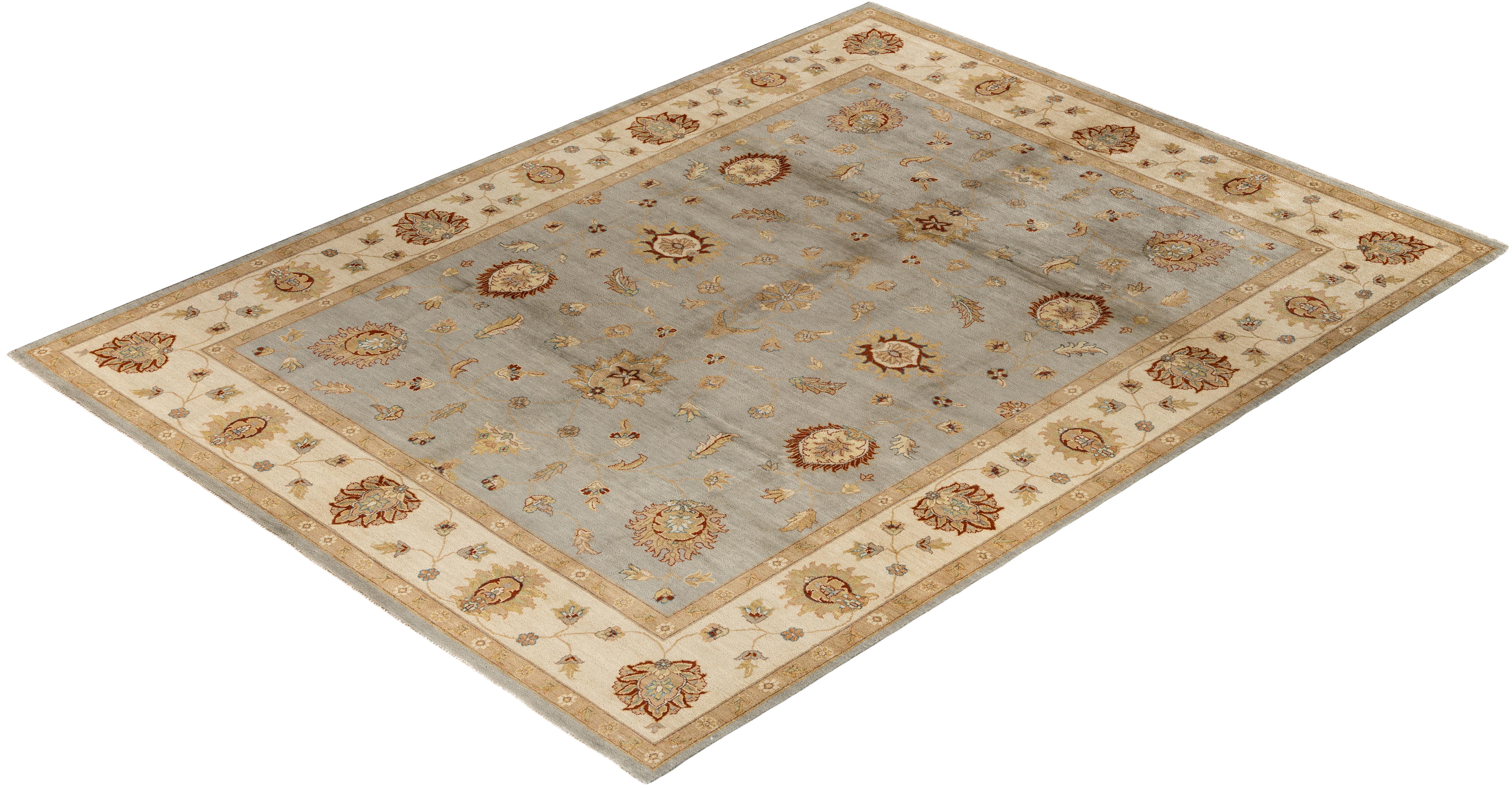 Traditional Oushak Hand Knotted Floral Wool Gray Area Rug 9' 0