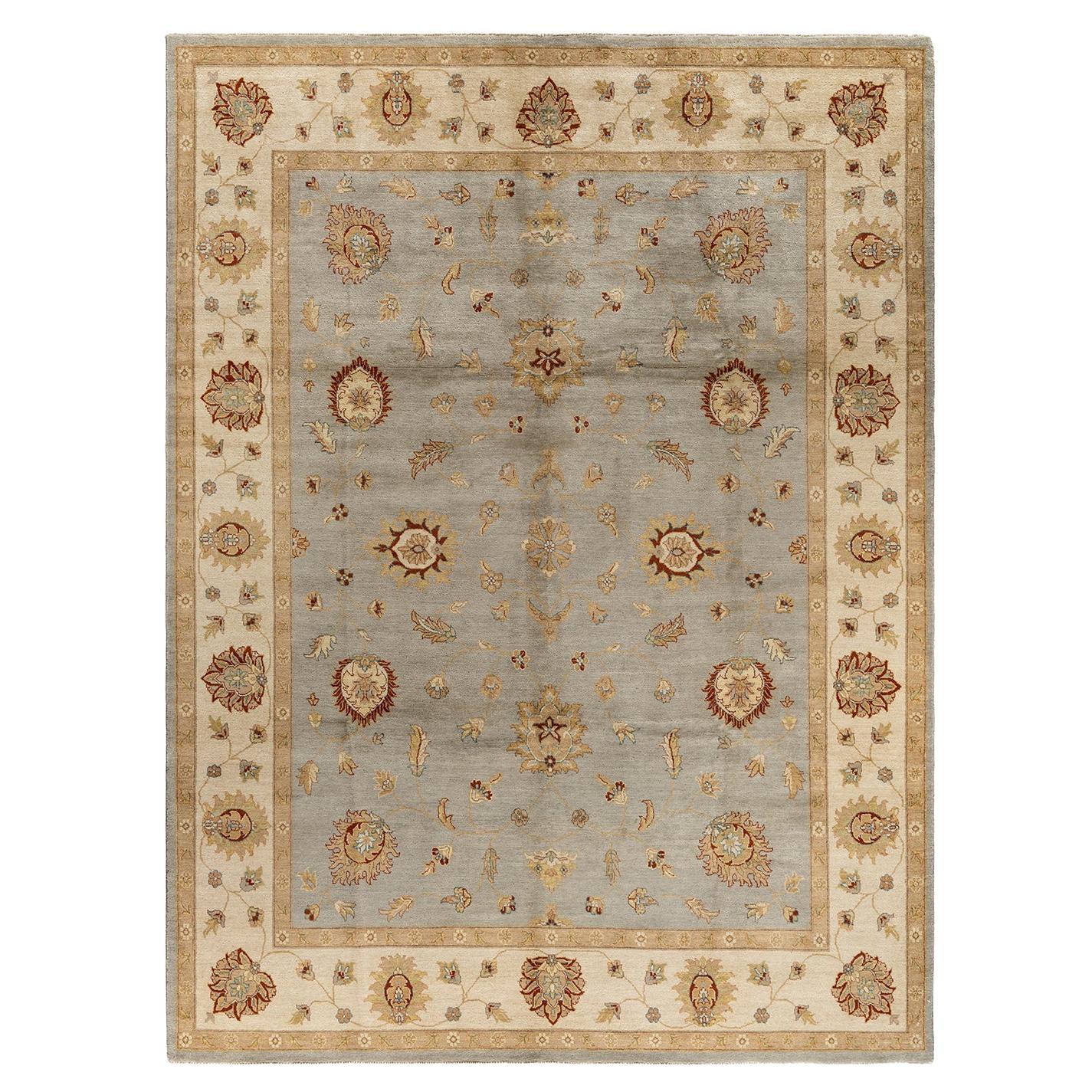 Traditional Oushak Hand Knotted Floral Wool Gray Area Rug 9' 0" x 12' 0" For Sale