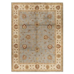 Traditional Oushak Hand Knotted Floral Wool Gray Area Rug 9' 0" x 12' 0"