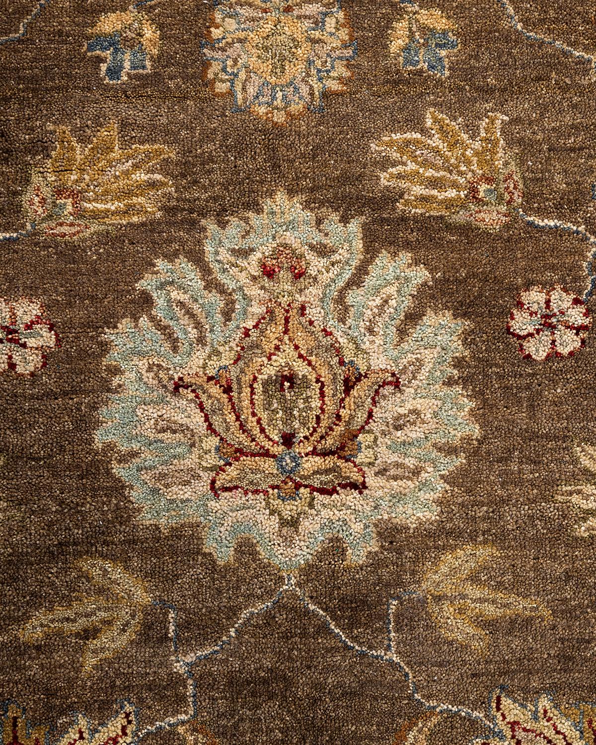 Traditioneller handgeknüpfter Oushak-Teppich aus geblümter Wolle in Grün 8' 2