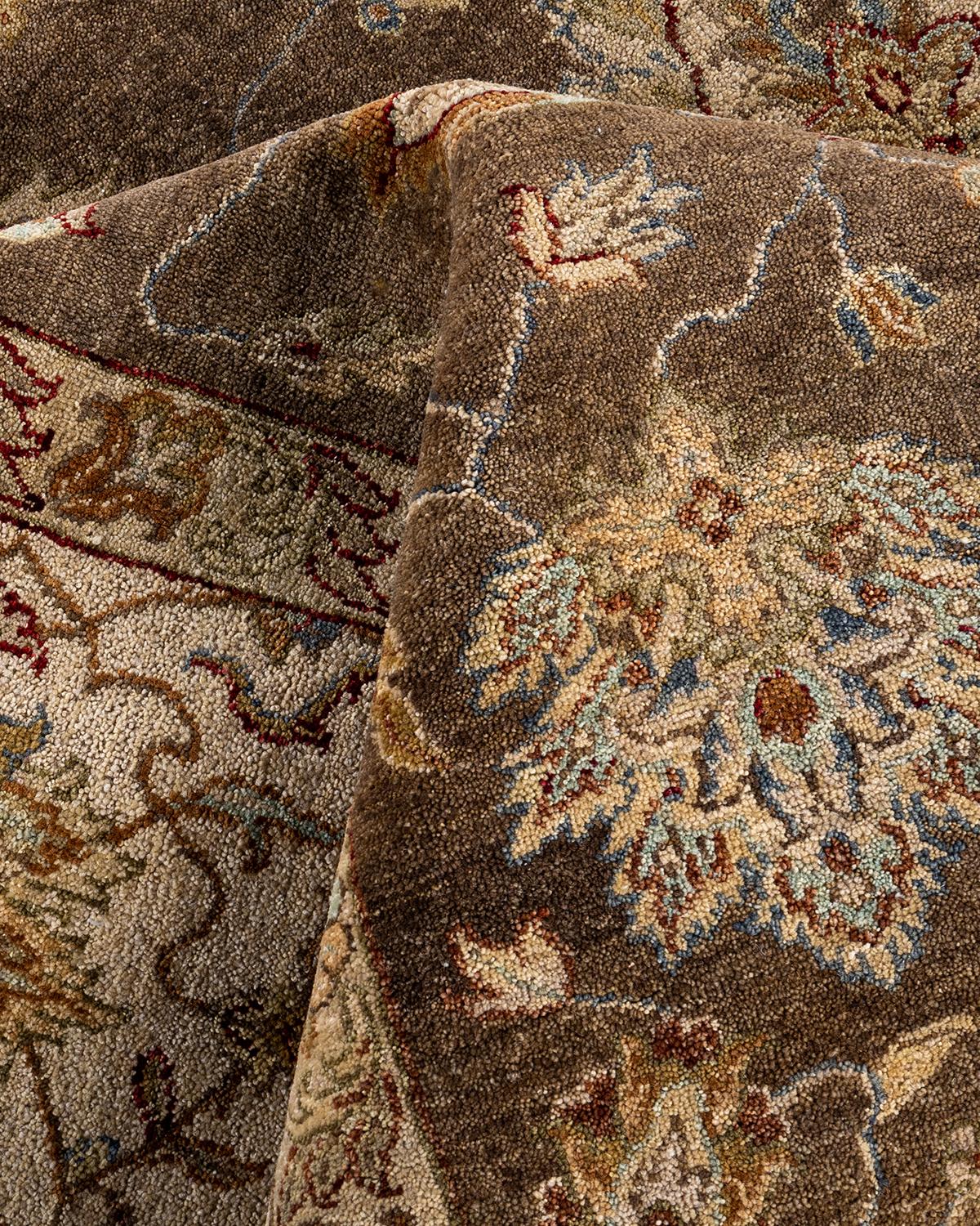 Traditioneller handgeknüpfter Oushak-Teppich aus geblümter Wolle in Grün 8' 2