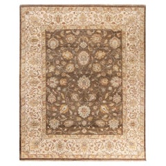 Traditional Oushak Hand Knotted Floral Wool Green Area Rug 8' 2" x 9' 9"