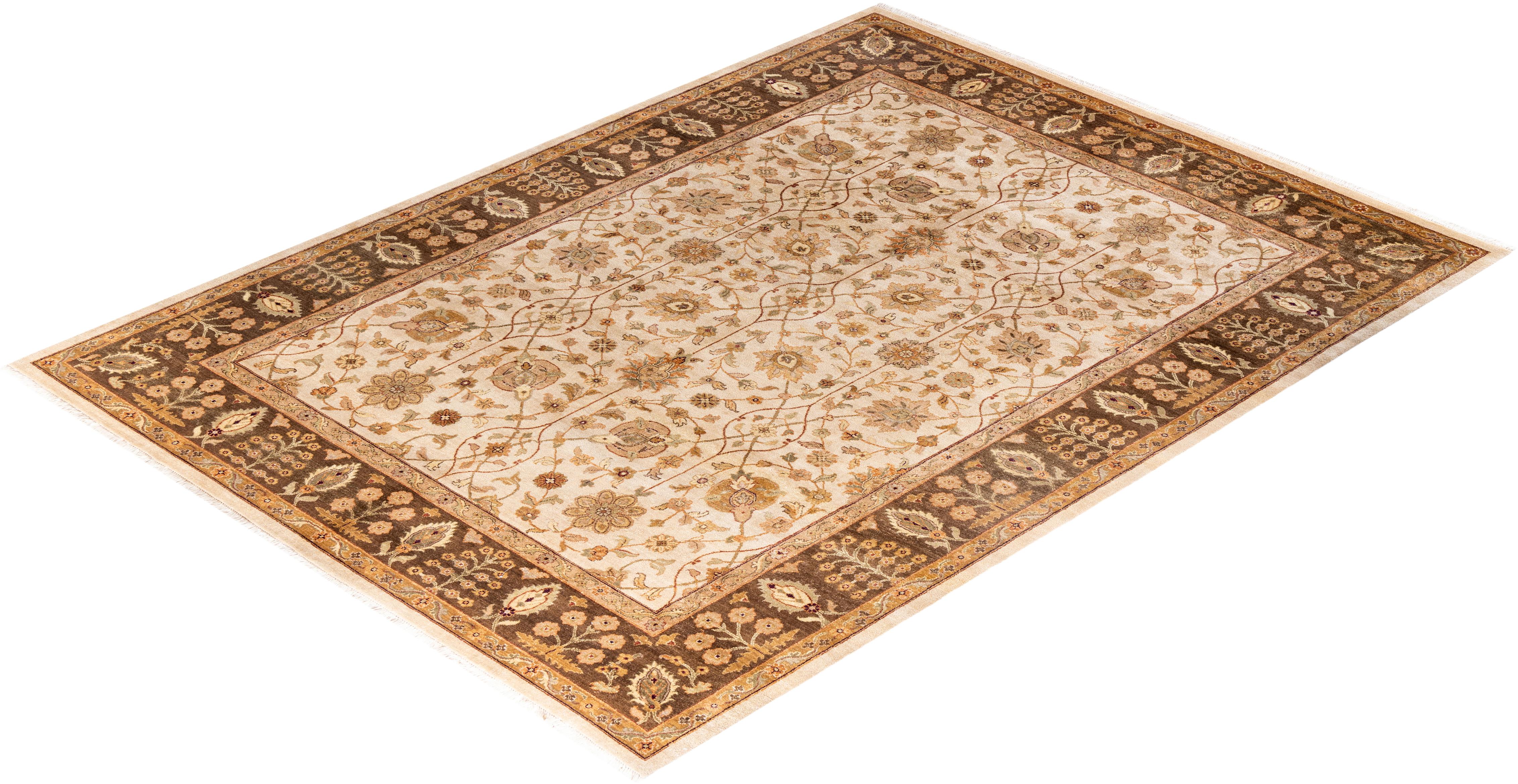 Traditional Oushak Hand Knotted Floral Wool Ivory Area Rug 8' 10