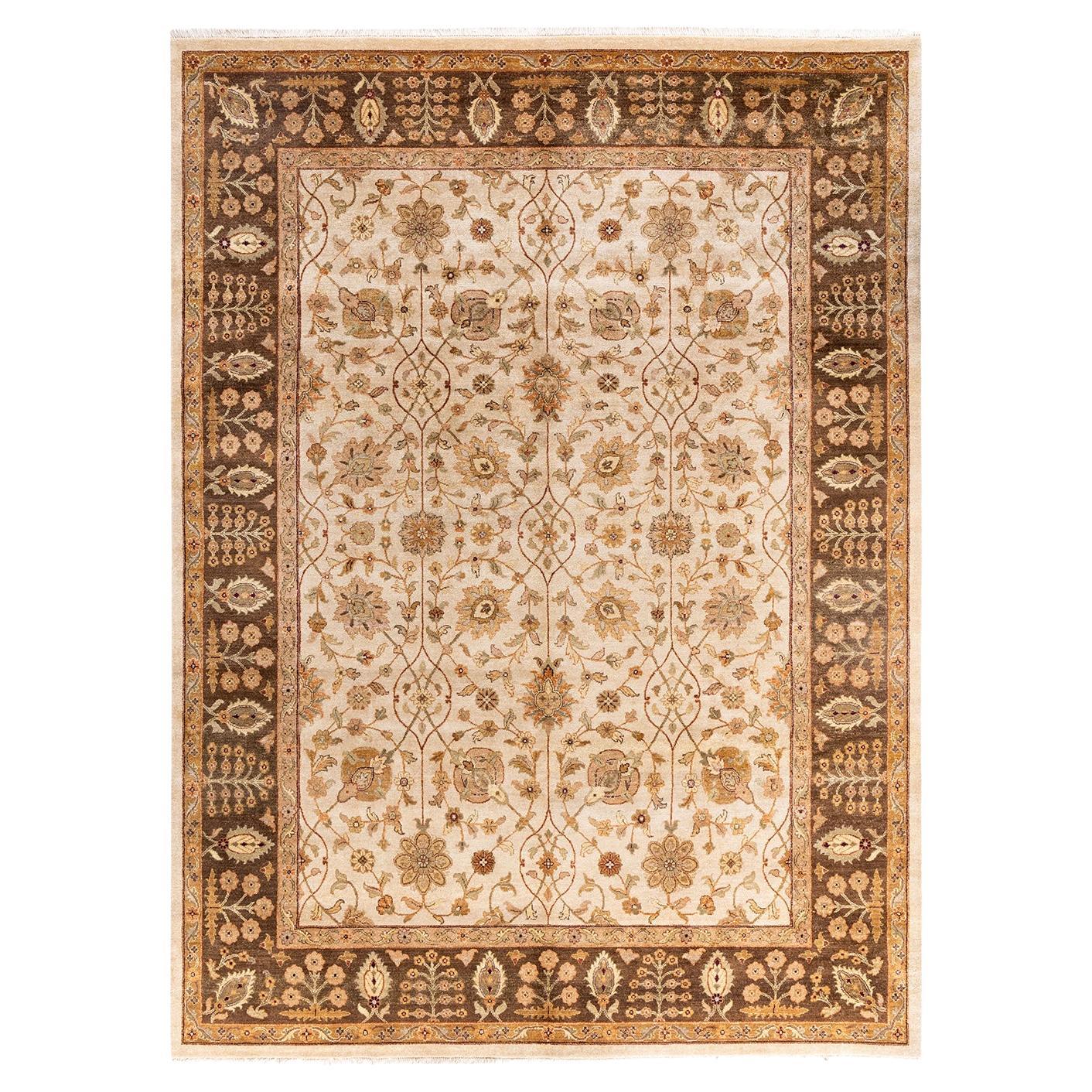 Traditional Oushak Hand Knotted Floral Wool Ivory Area Rug 8' 10" x 12' 2"