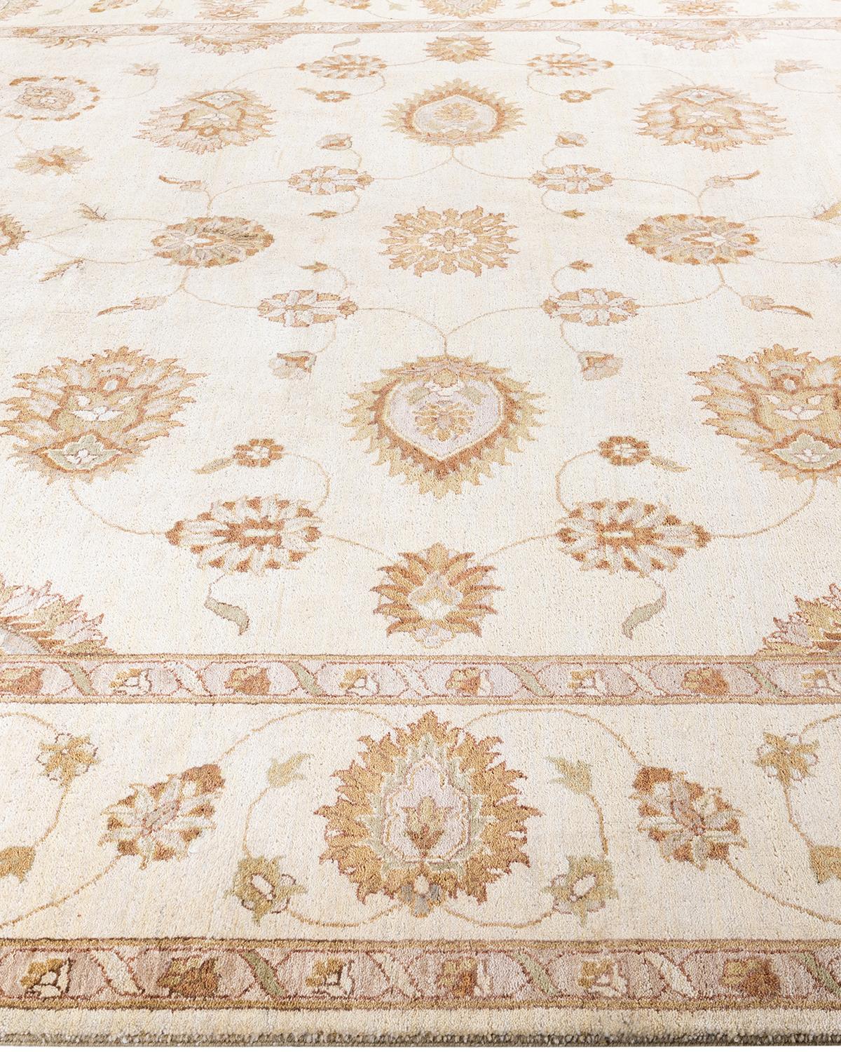Annodato a mano Traditional Oushak Hand Knots Rugs floreale in lana avorio 9' 2
