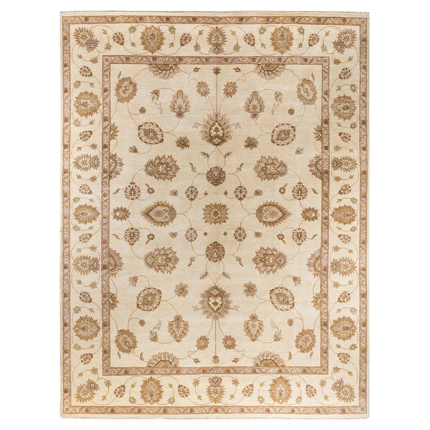 Traditional Oushak Hand Knotted Floral Wool Ivory Area Rug 9' 2" x 12' 1"