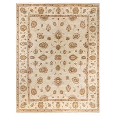 Traditional Oushak Hand Knots Rugs floreale in lana avorio 9' 2" x 12' 1"