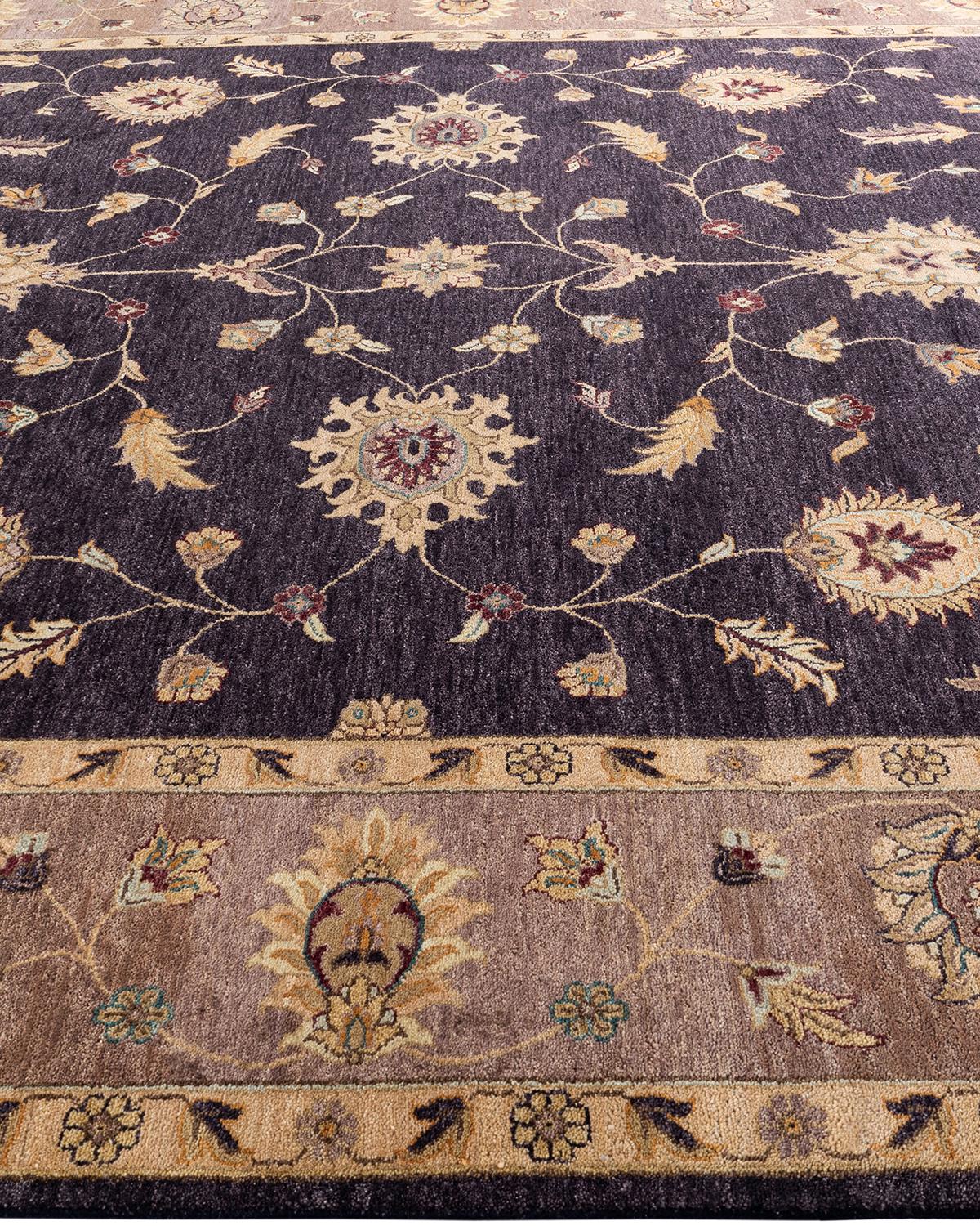 Noué à la main Tapis traditionnel d'Oushak noué à la main en laine bleu marine 9' 0