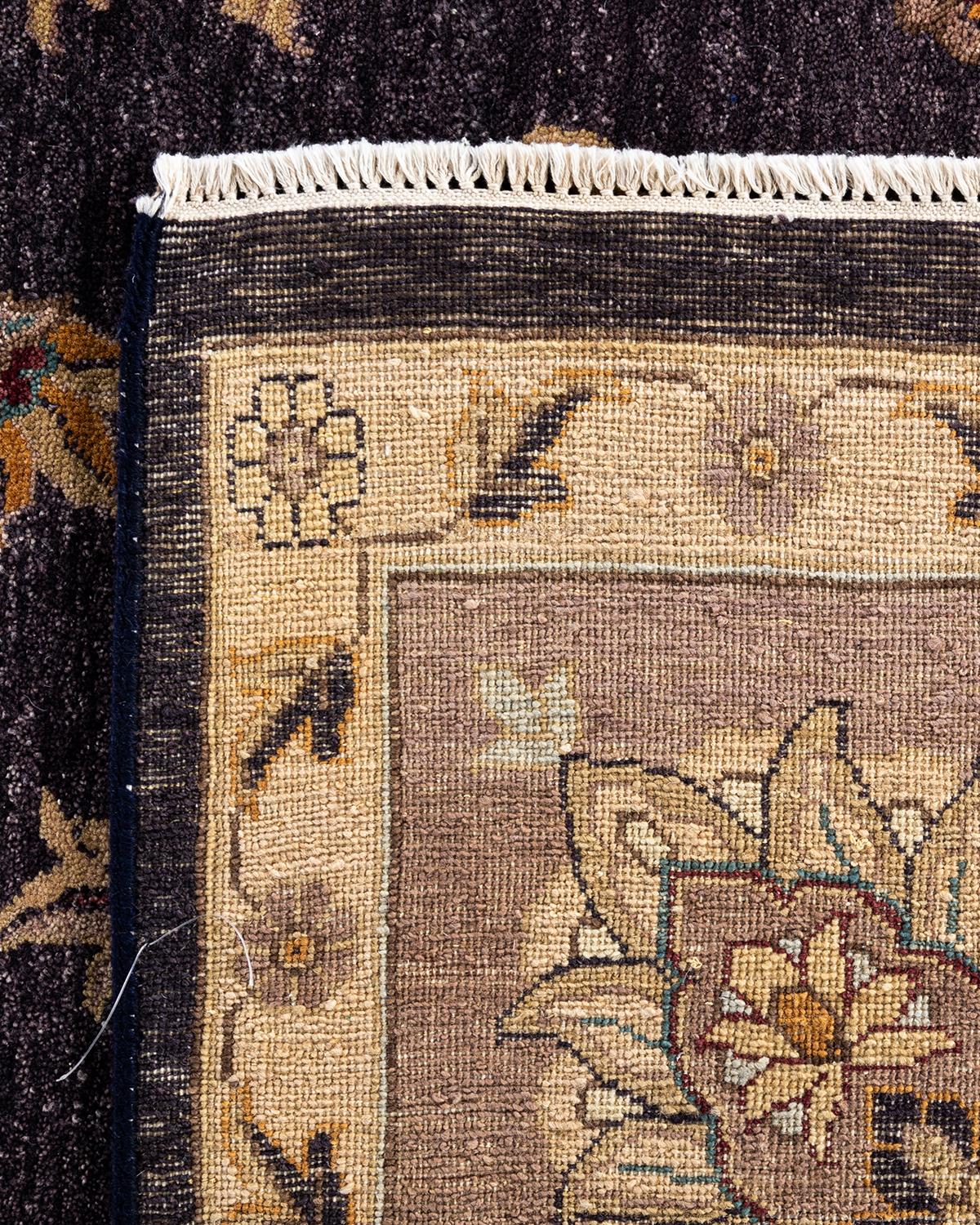Tapis traditionnel d'Oushak noué à la main en laine bleu marine 9' 0