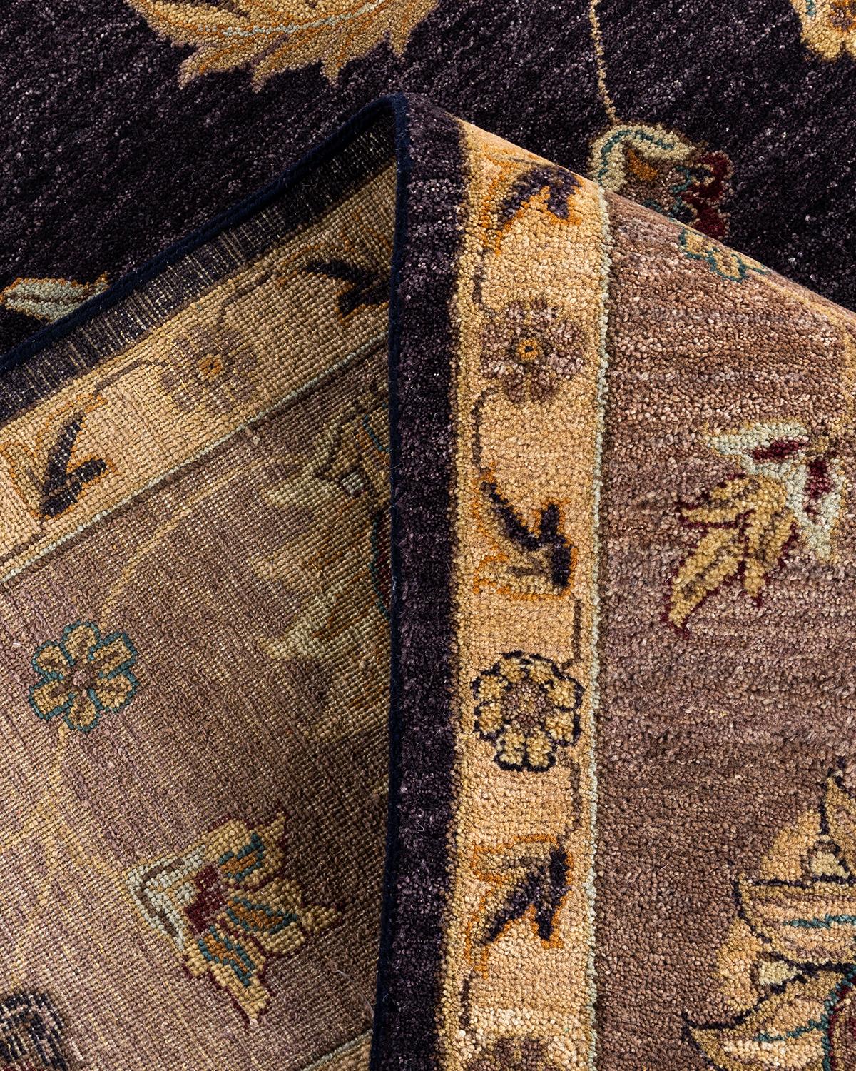 XXIe siècle et contemporain Tapis traditionnel d'Oushak noué à la main en laine bleu marine 9' 0
