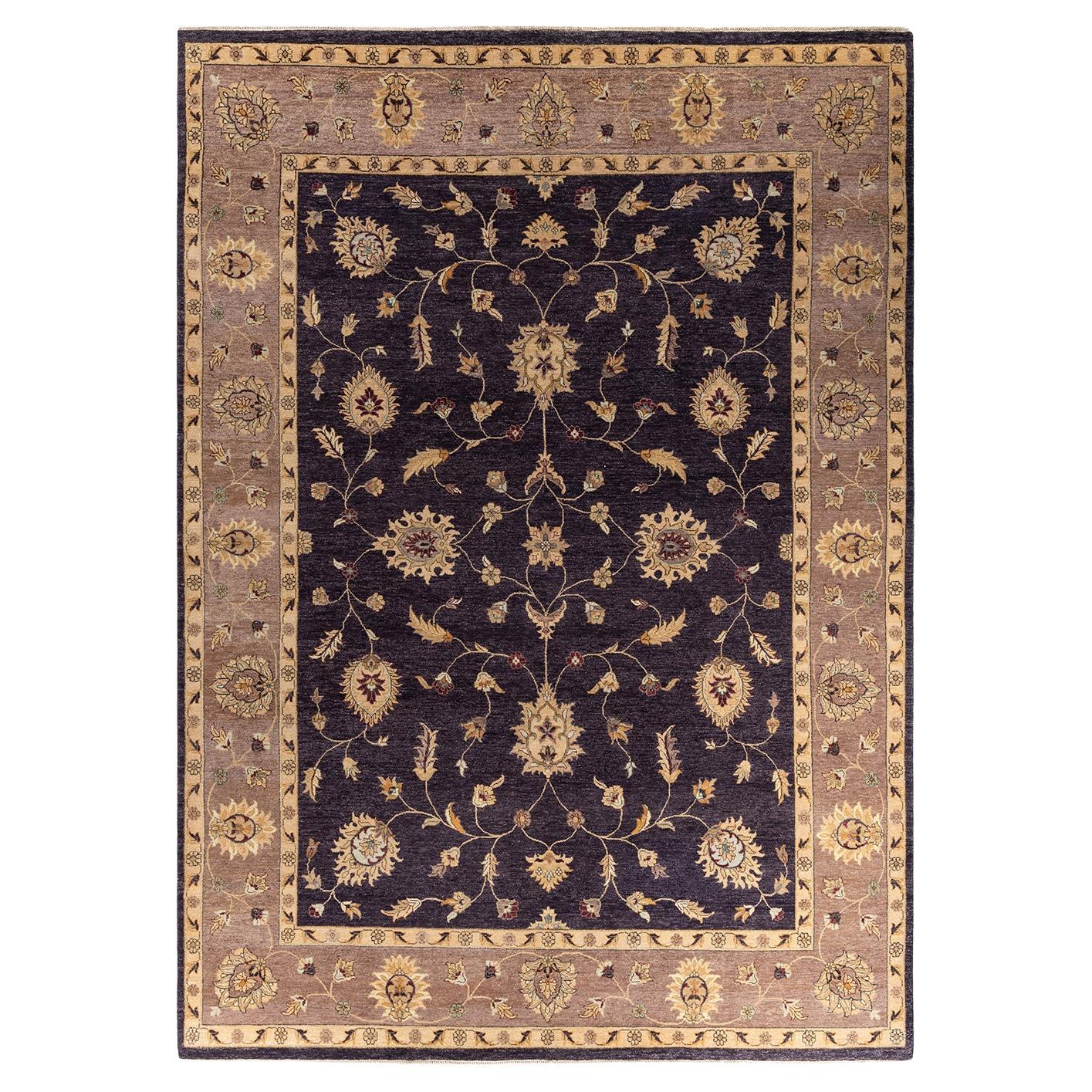 Traditional Oushak Hand Knotted Floral Wool Navy Area Rug 9' 0" x 12' 7"