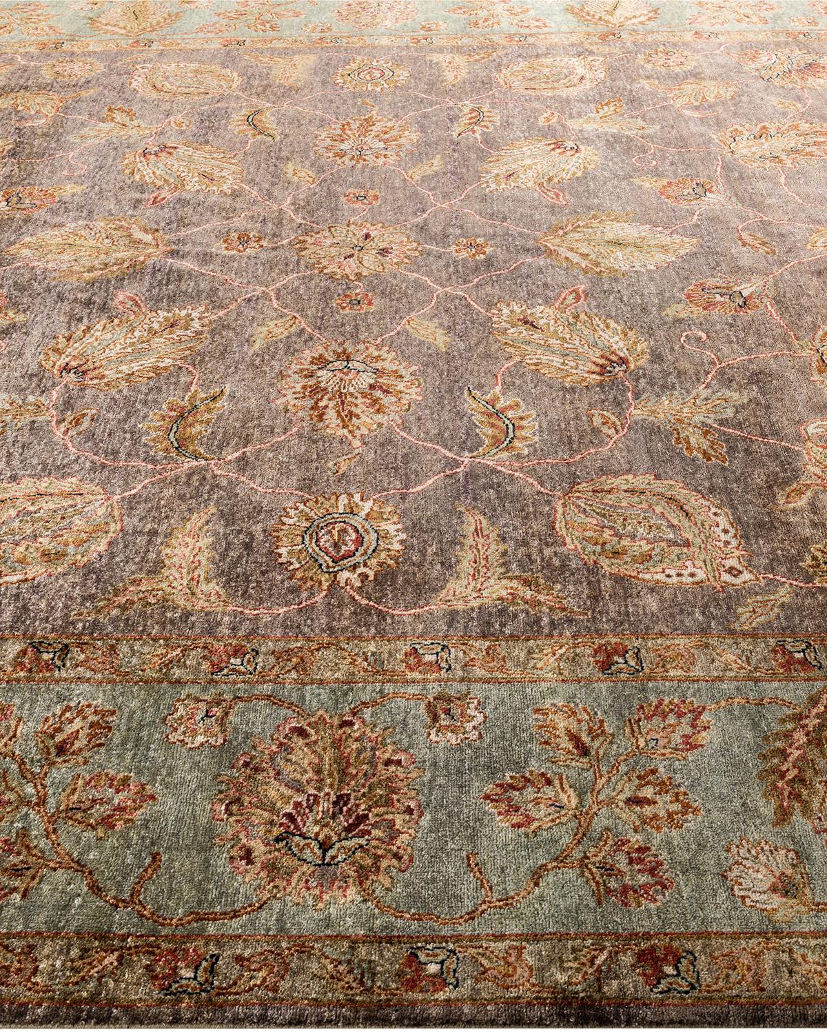 Hand-Knotted Traditional Oushak Hand Knotted Floral Wool Olive Area Rug 8' 10