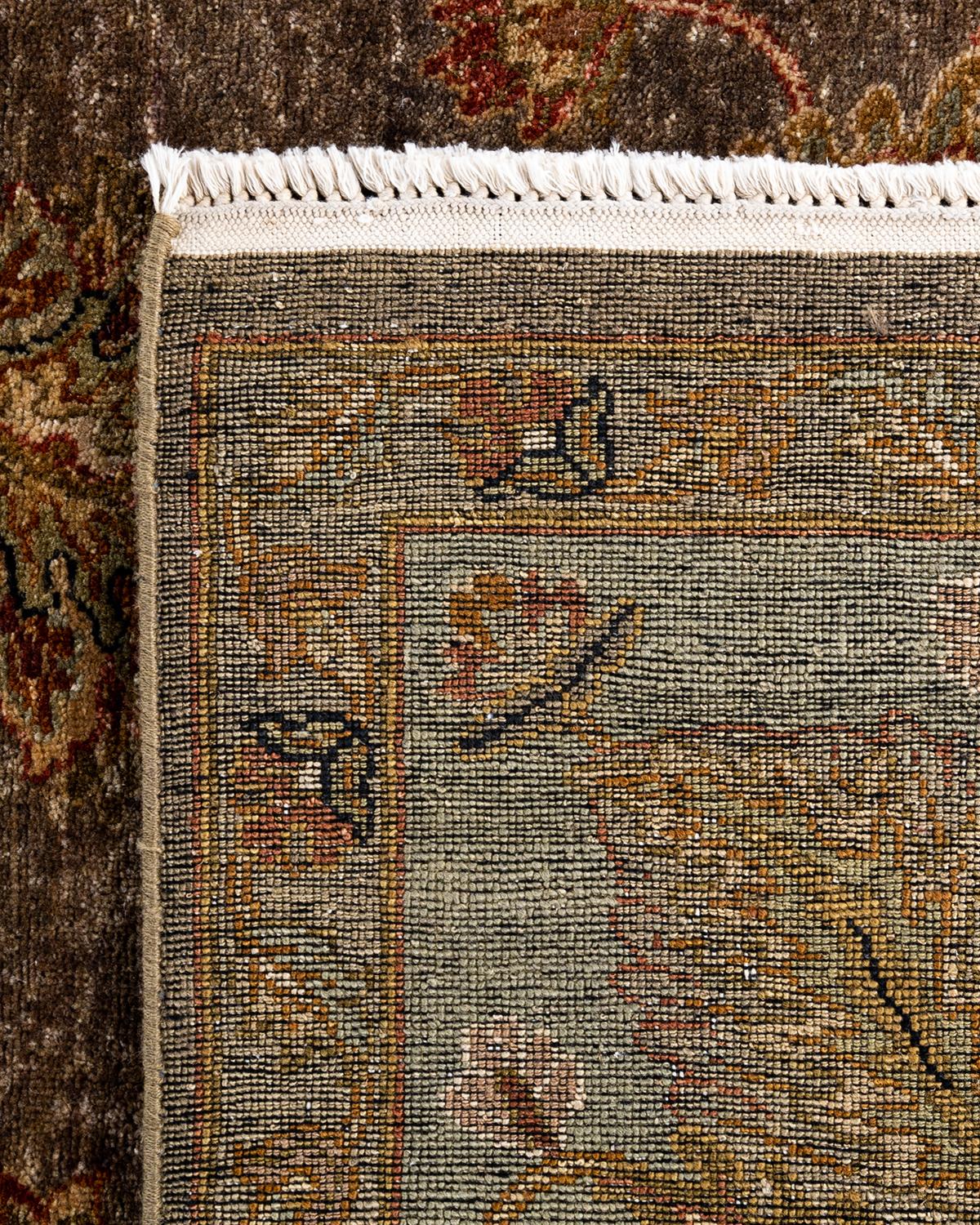 Traditional Oushak Hand Knotted Floral Wool Olive Area Rug 8' 10