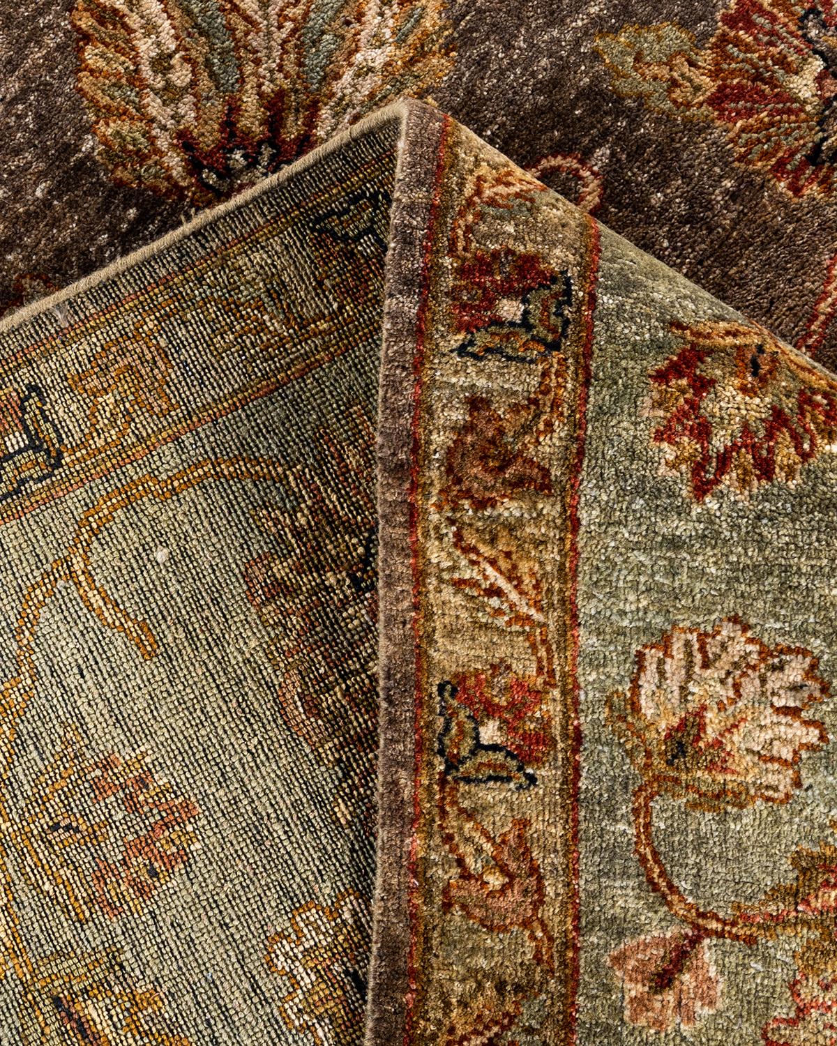 Contemporary Traditional Oushak Hand Knotted Floral Wool Olive Area Rug 8' 10