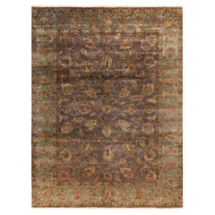 Traditional Oushak Hand Knotted Floral Wool Olive Area Rug 8' 10" x 11' 9"