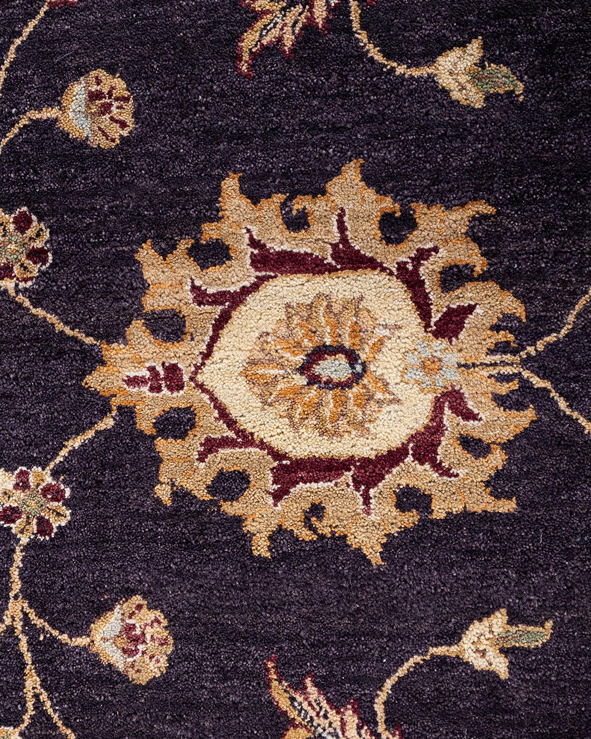 Indien Traditionnel Oushak Tapis floral en laine pourpre noué à la main 8' 1