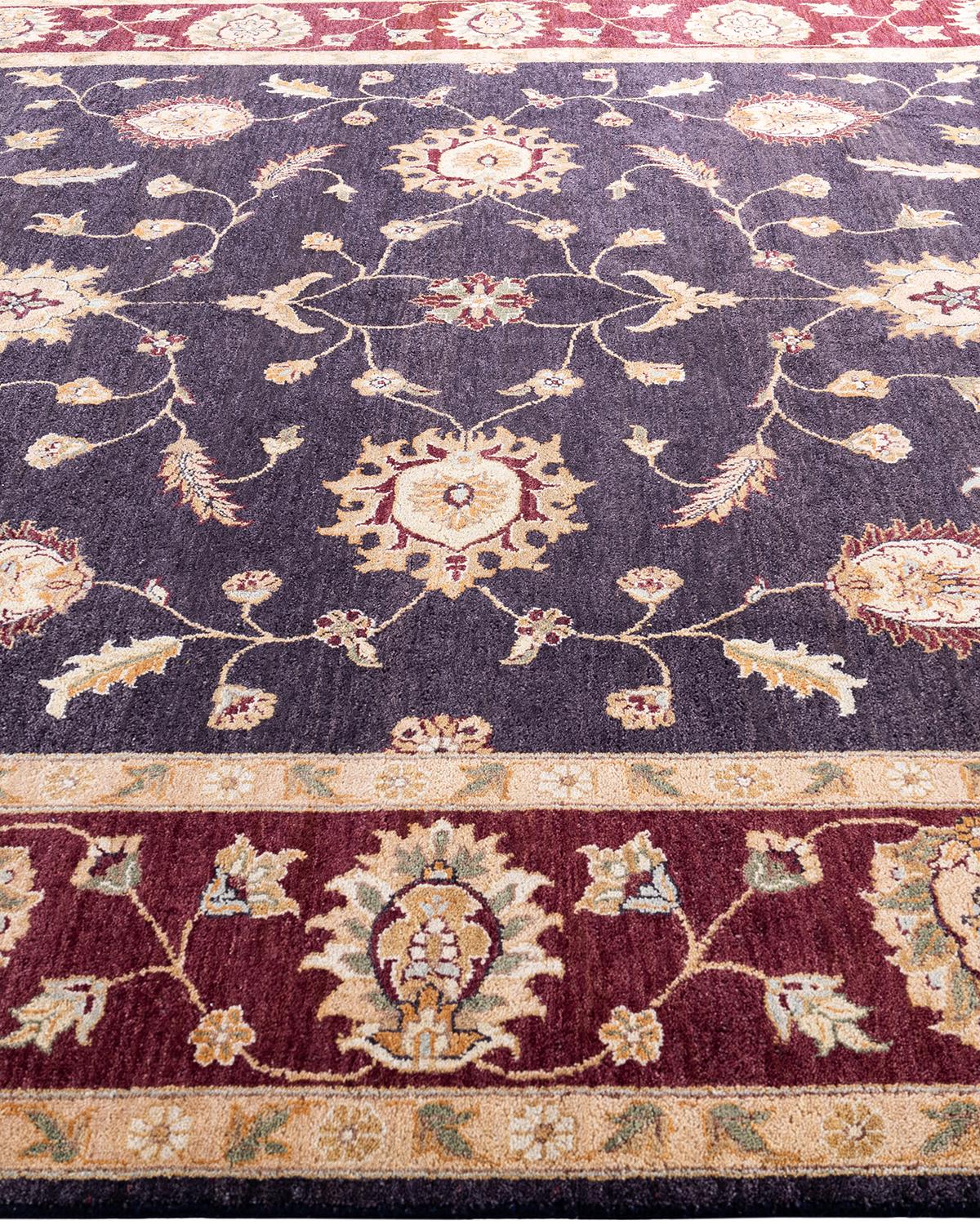 Noué à la main Traditionnel Oushak Tapis floral en laine pourpre noué à la main 8' 1