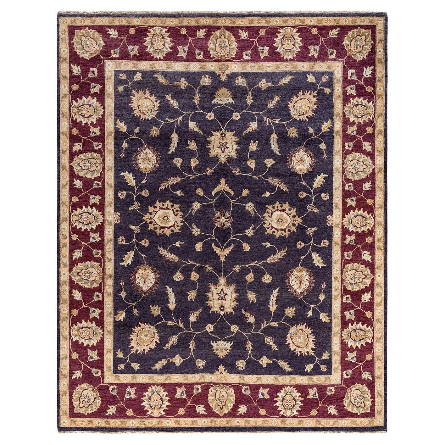 Traditional Oushak Hand Knotted Floral Wool Purple Area Rug 8' 1" x 10' 1"
