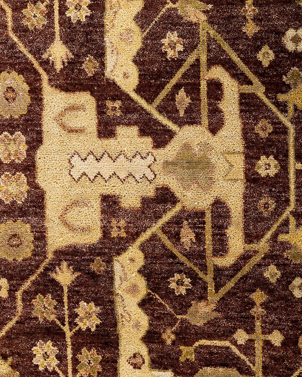 Indian Traditional Oushak Hand Knotted Floral Wool Red Area Rug 7' 8