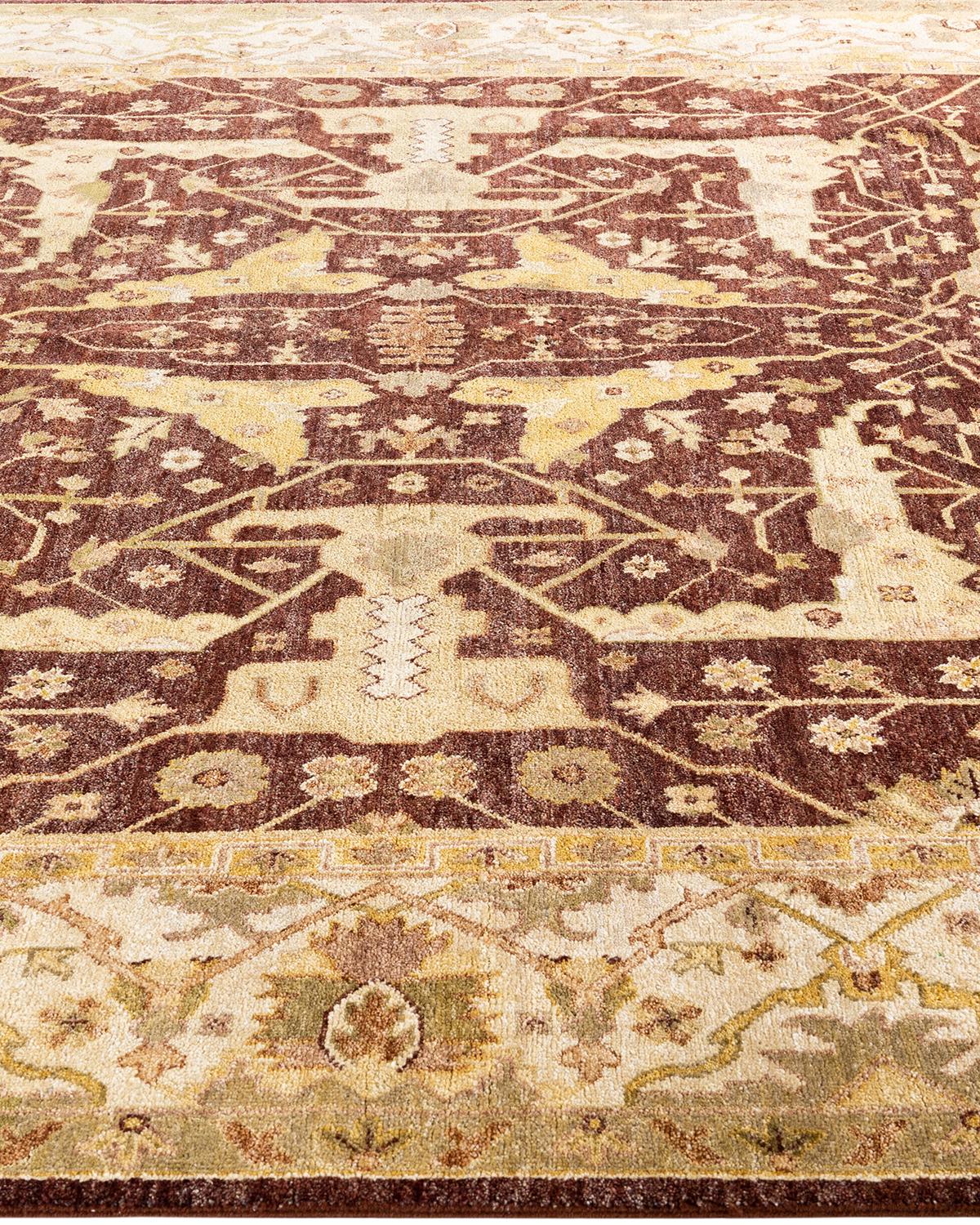 Hand-Knotted Traditional Oushak Hand Knotted Floral Wool Red Area Rug 7' 8
