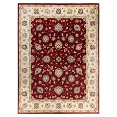 Traditional Oushak Hand Knotted Floral Wool Red Area Rug 9' 1" x 12' 2"