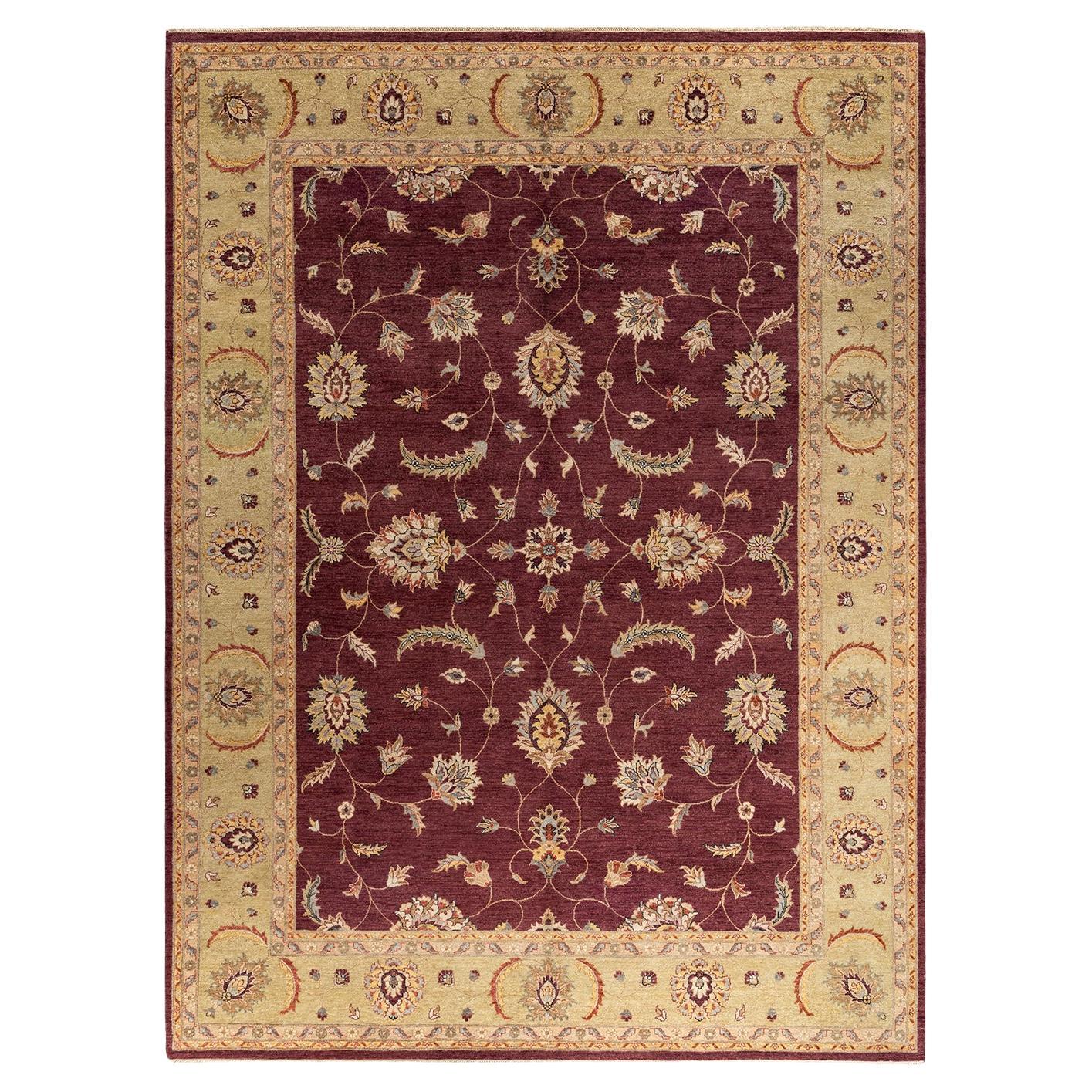 Traditional Oushak Hand Knotted Floral Wool Red Area Rug 9' 2" x 12' 3"
