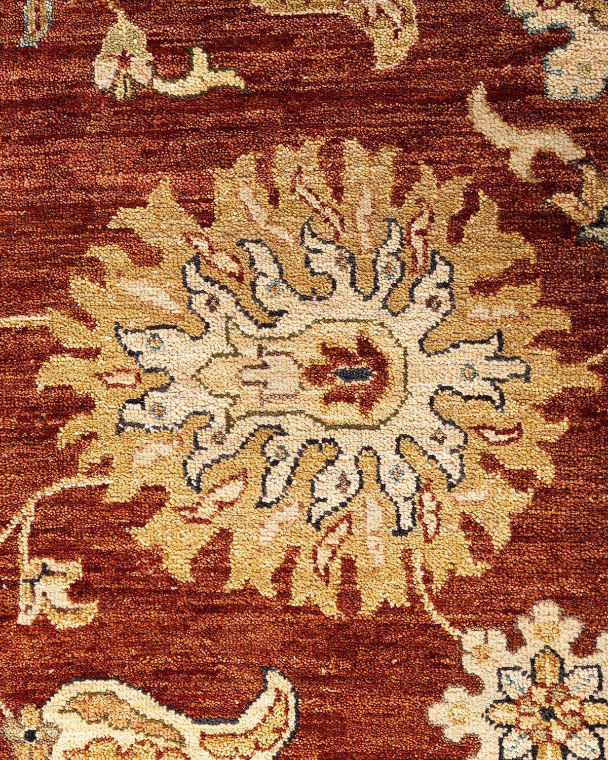 Indiano Traditional Oushak Hand Knotted Floral Wool Rust Area Rug Rug 8' 3