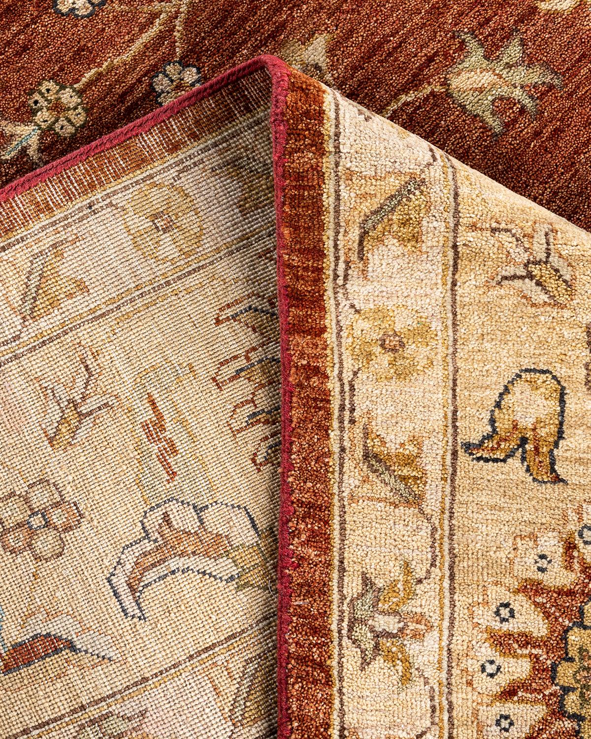 XXI secolo e contemporaneo Traditional Oushak Hand Knotted Floral Wool Rust Area Rug Rug 8' 3