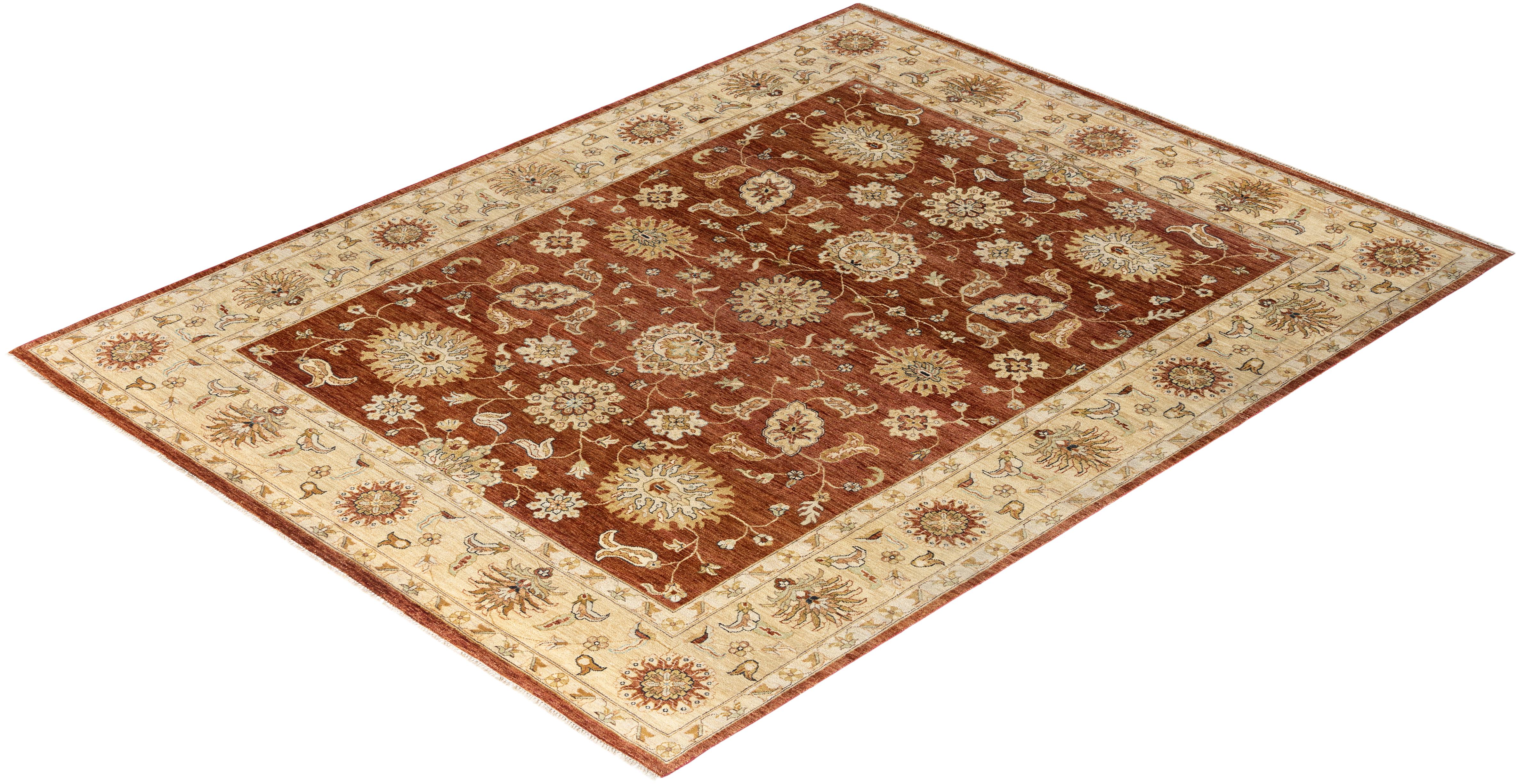Traditional Oushak Hand Knotted Floral Wool Rust Area Rug Rug 8' 3