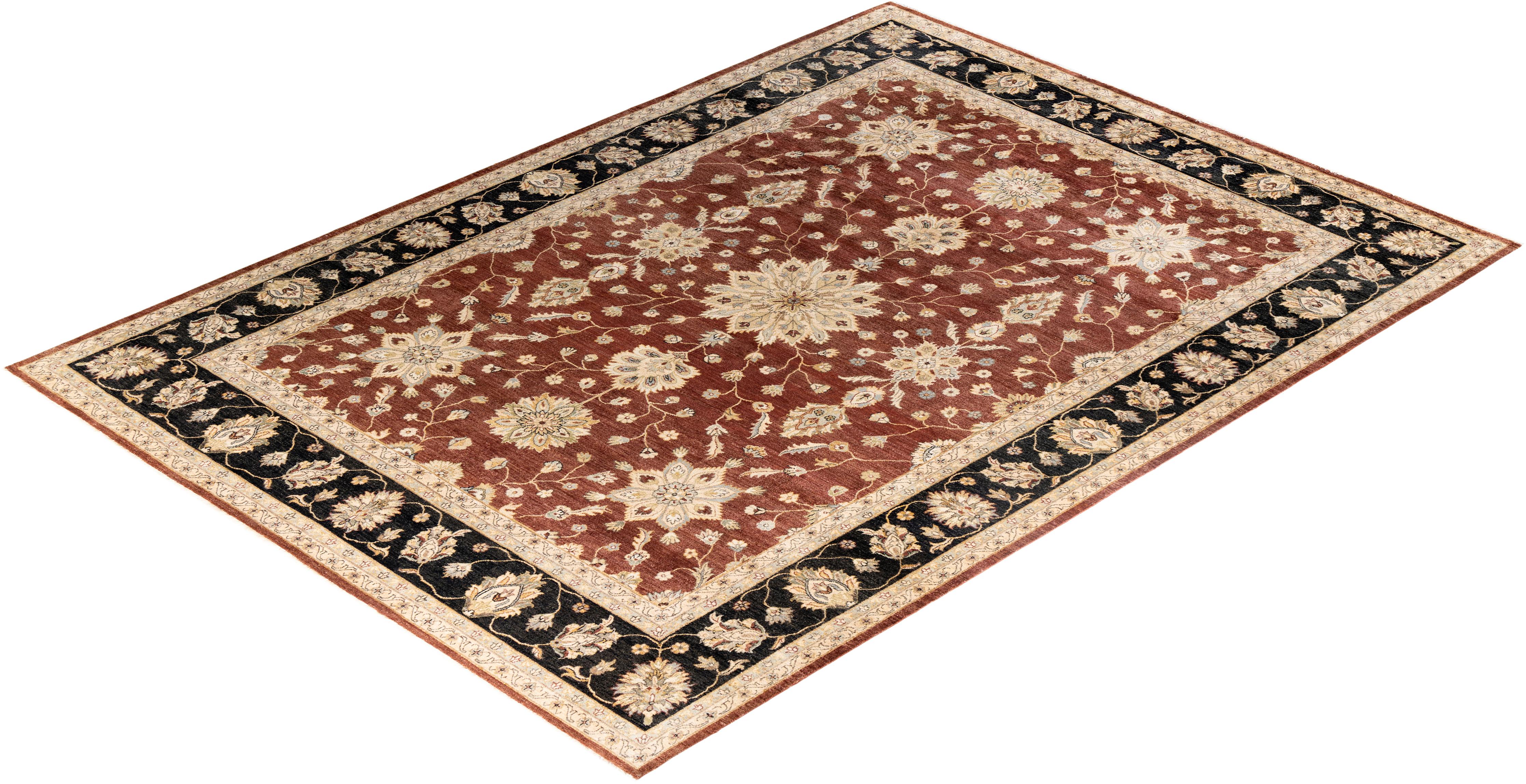 Tapis traditionnel Oushak noué à la main en laine rouille 9' 4
