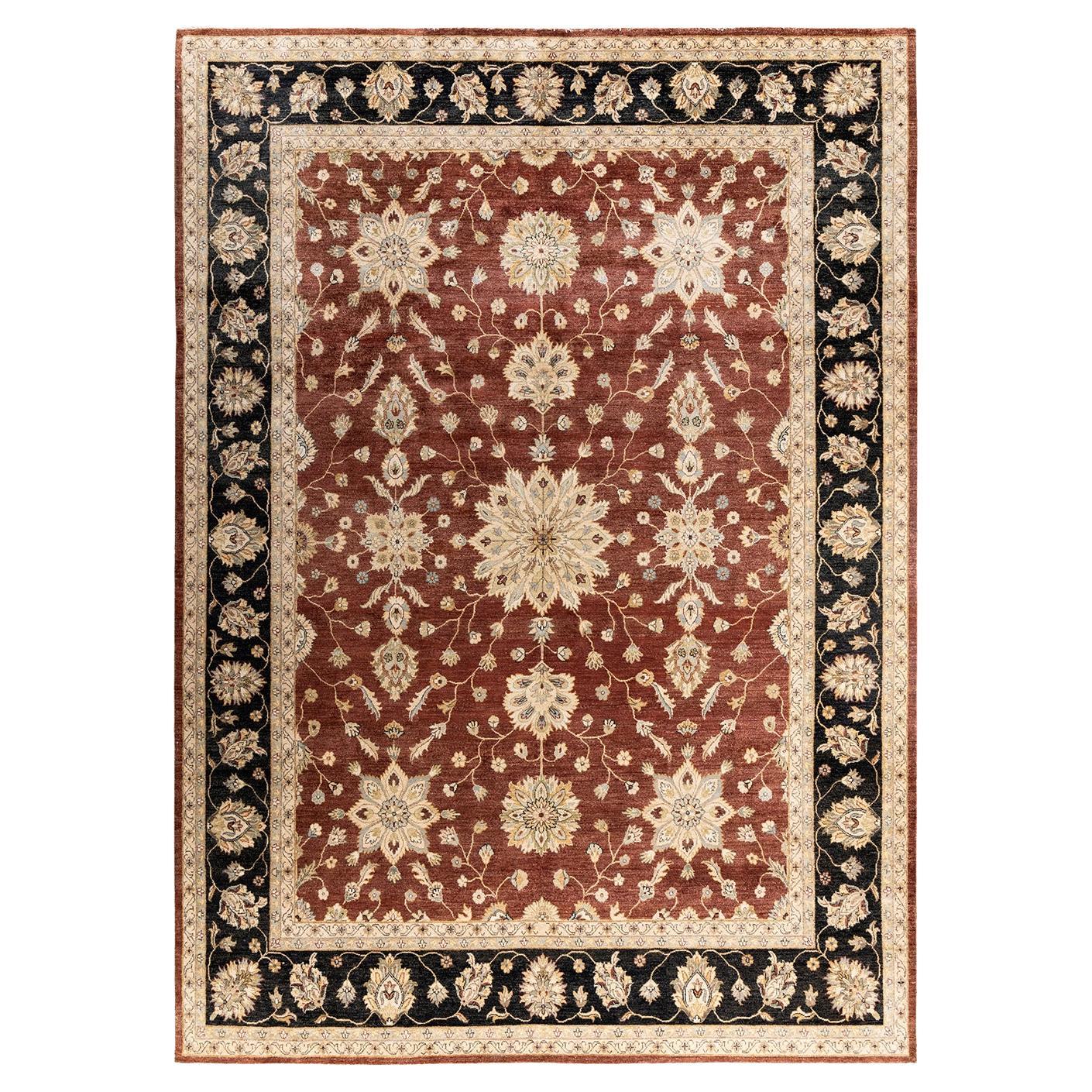 Traditional Oushak Hand Knotted Floral Wool Rust Area Rug 9' 4" x 12' 4"
